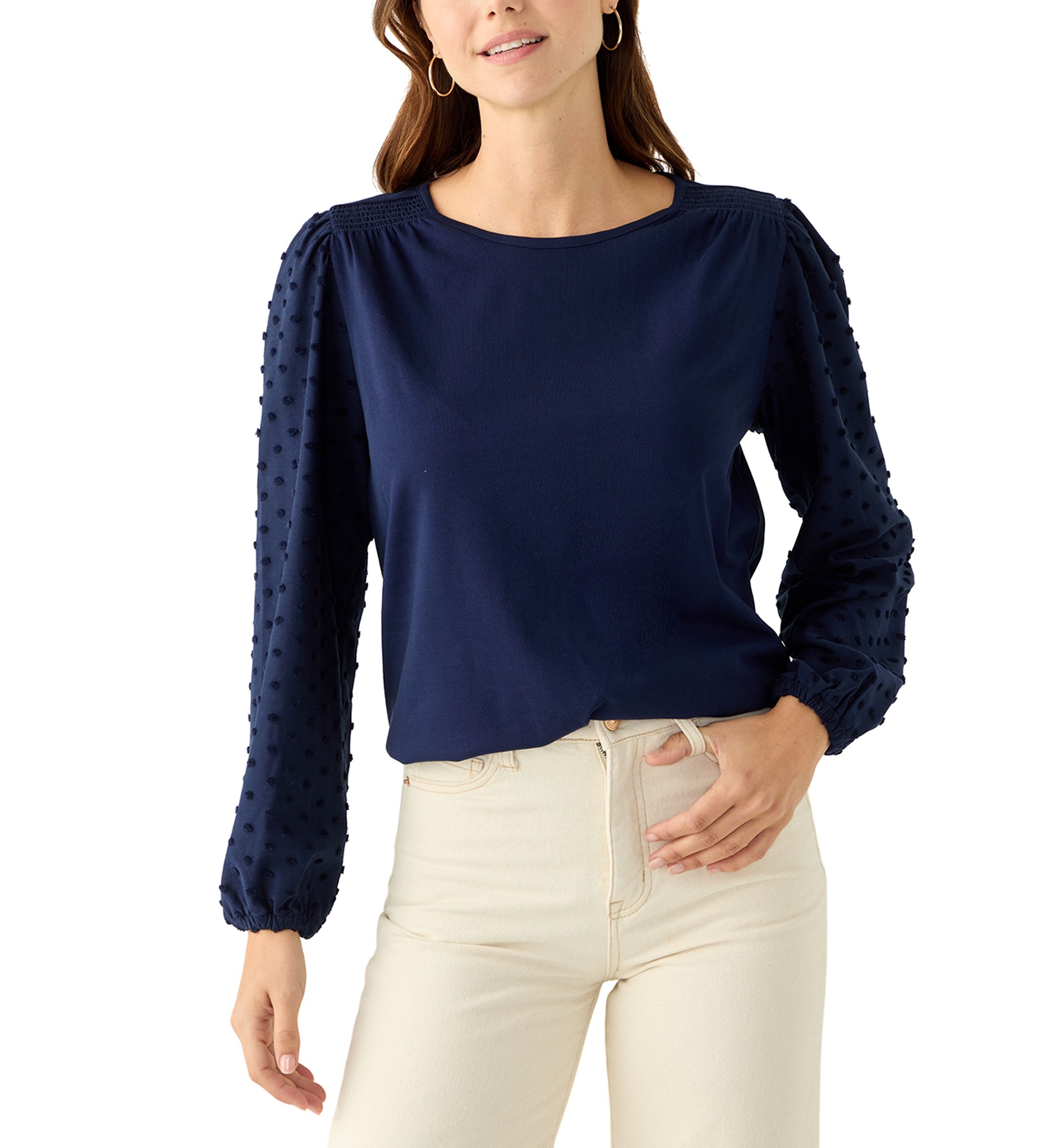 Womens Long Puff Sleeve Texture Knit Solid Sweater