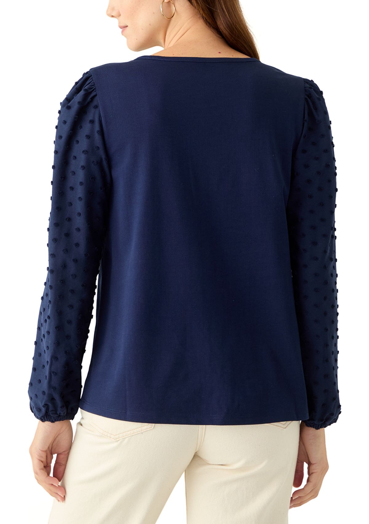 Womens Long Puff Sleeve Texture Knit Solid Sweater