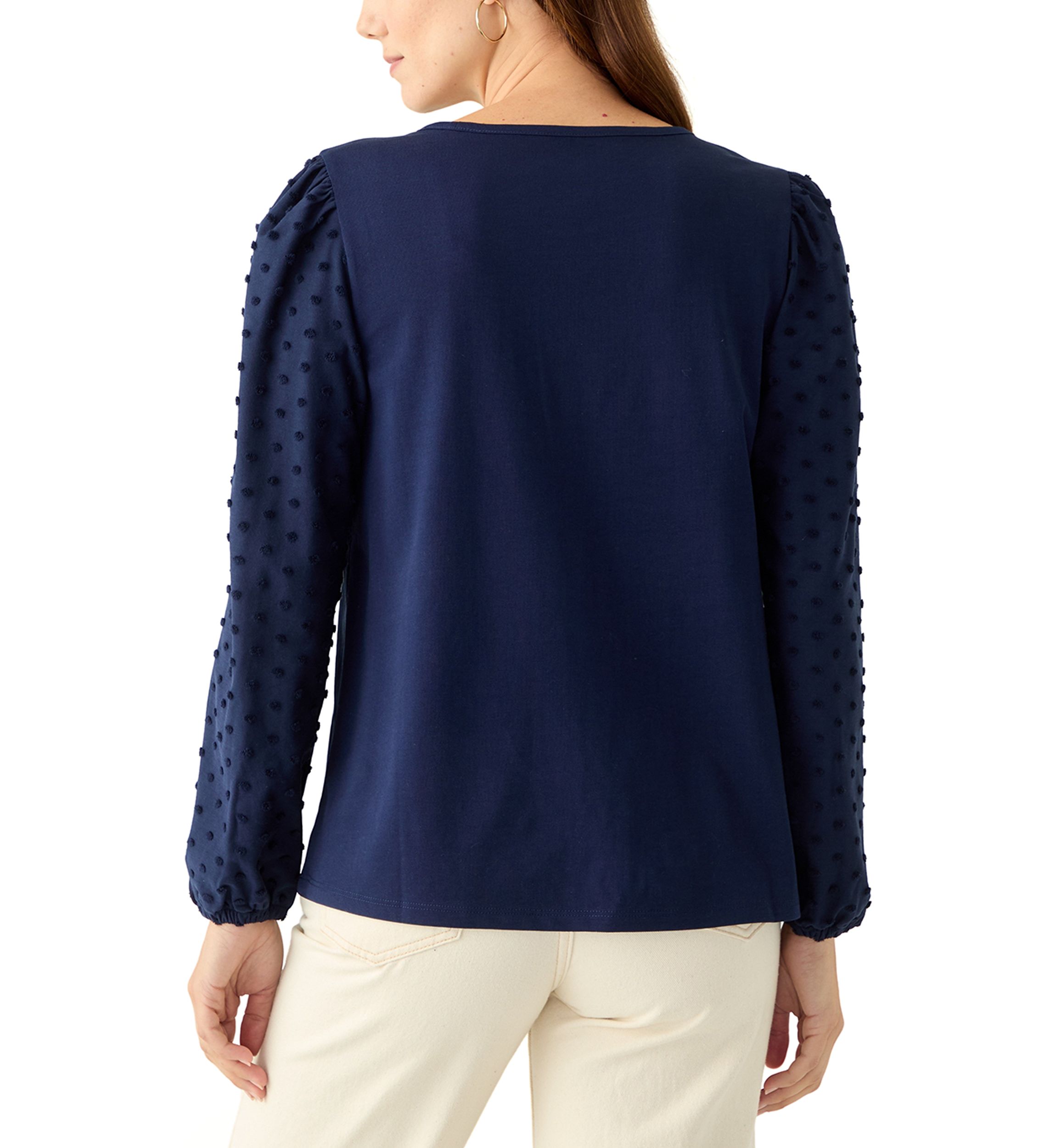 Womens Long Puff Sleeve Texture Knit Solid Sweater