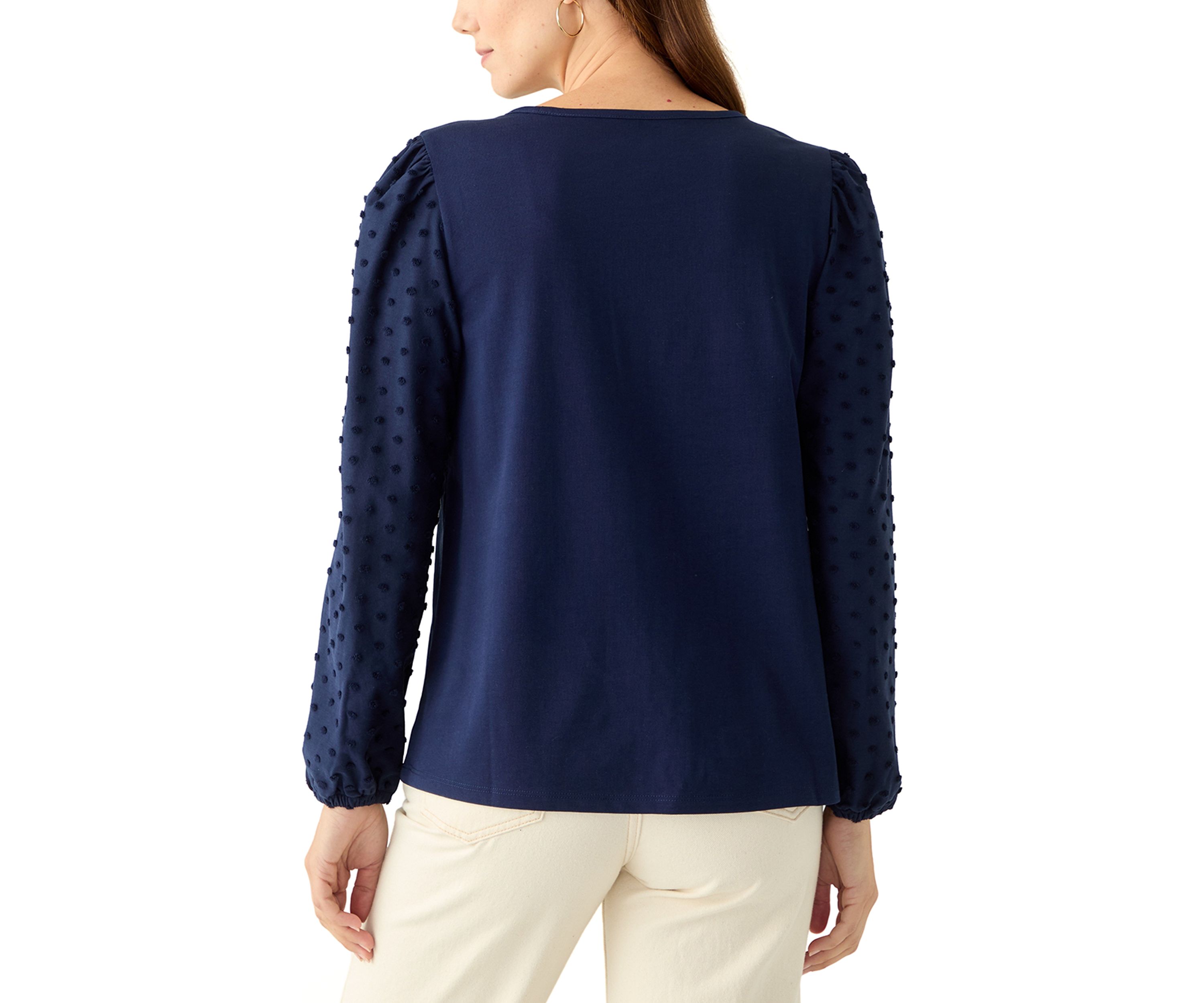 Womens Long Puff Sleeve Texture Knit Solid Sweater