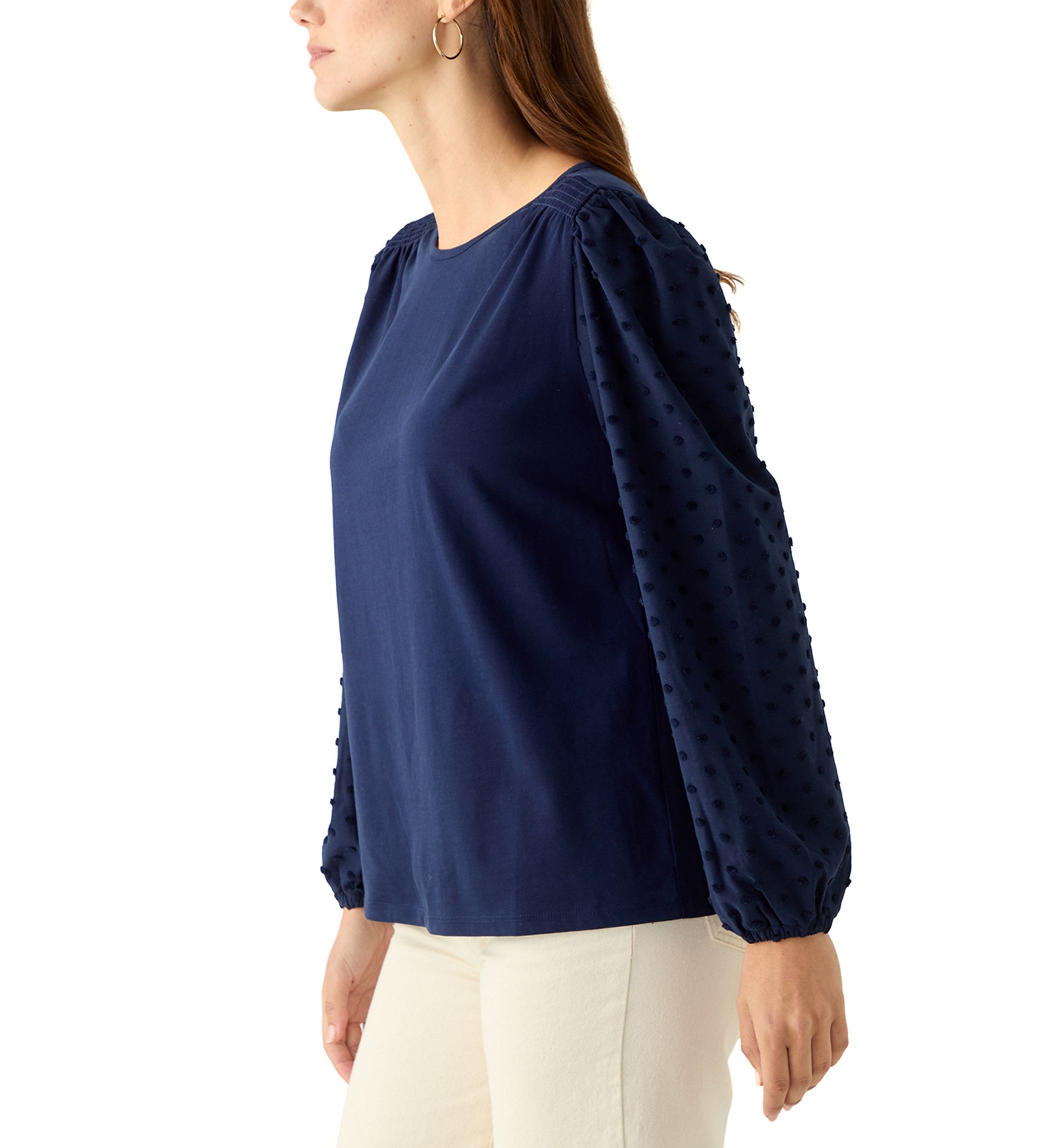 Womens Long Puff Sleeve Texture Knit Solid Sweater