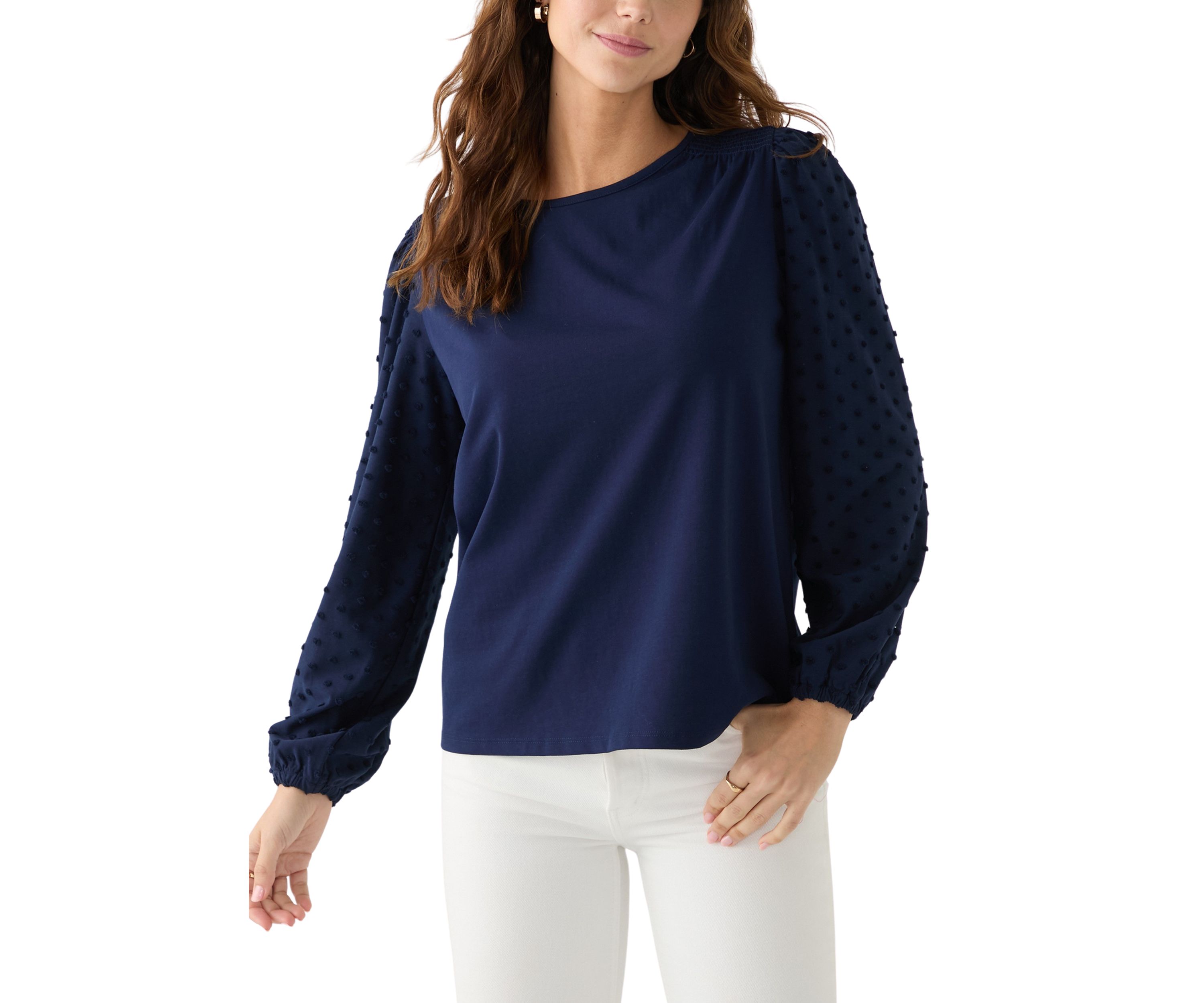 Womens Long Sleeve Crew Neck Knit Solid Top