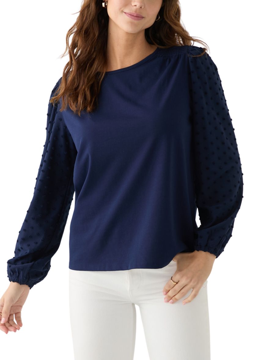 Womens Long Sleeve Crew Neck Knit Solid Top