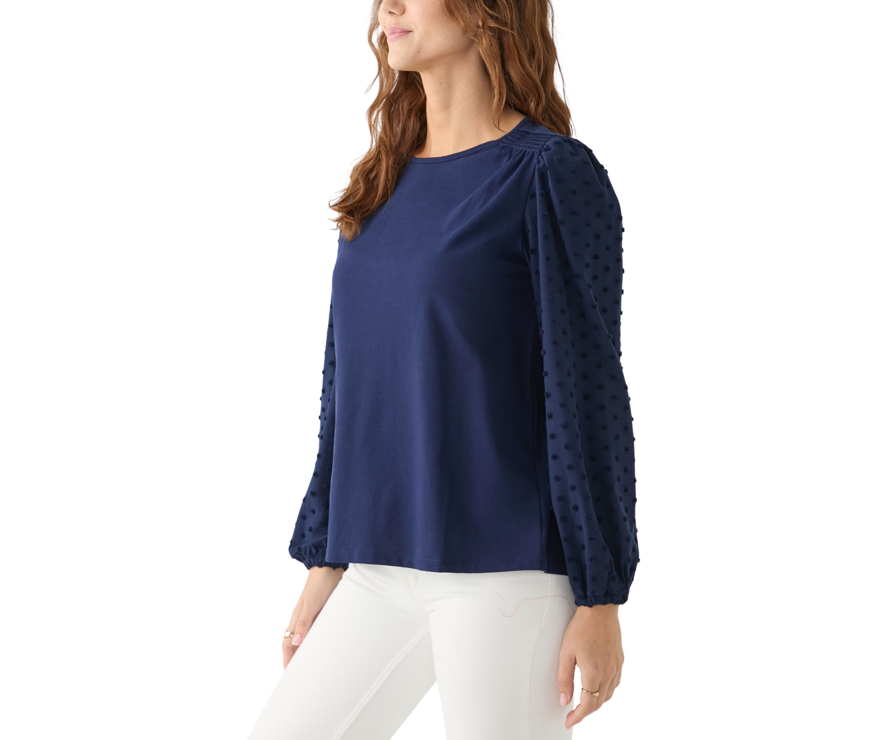 Womens Long Sleeve Crew Neck Knit Solid Top