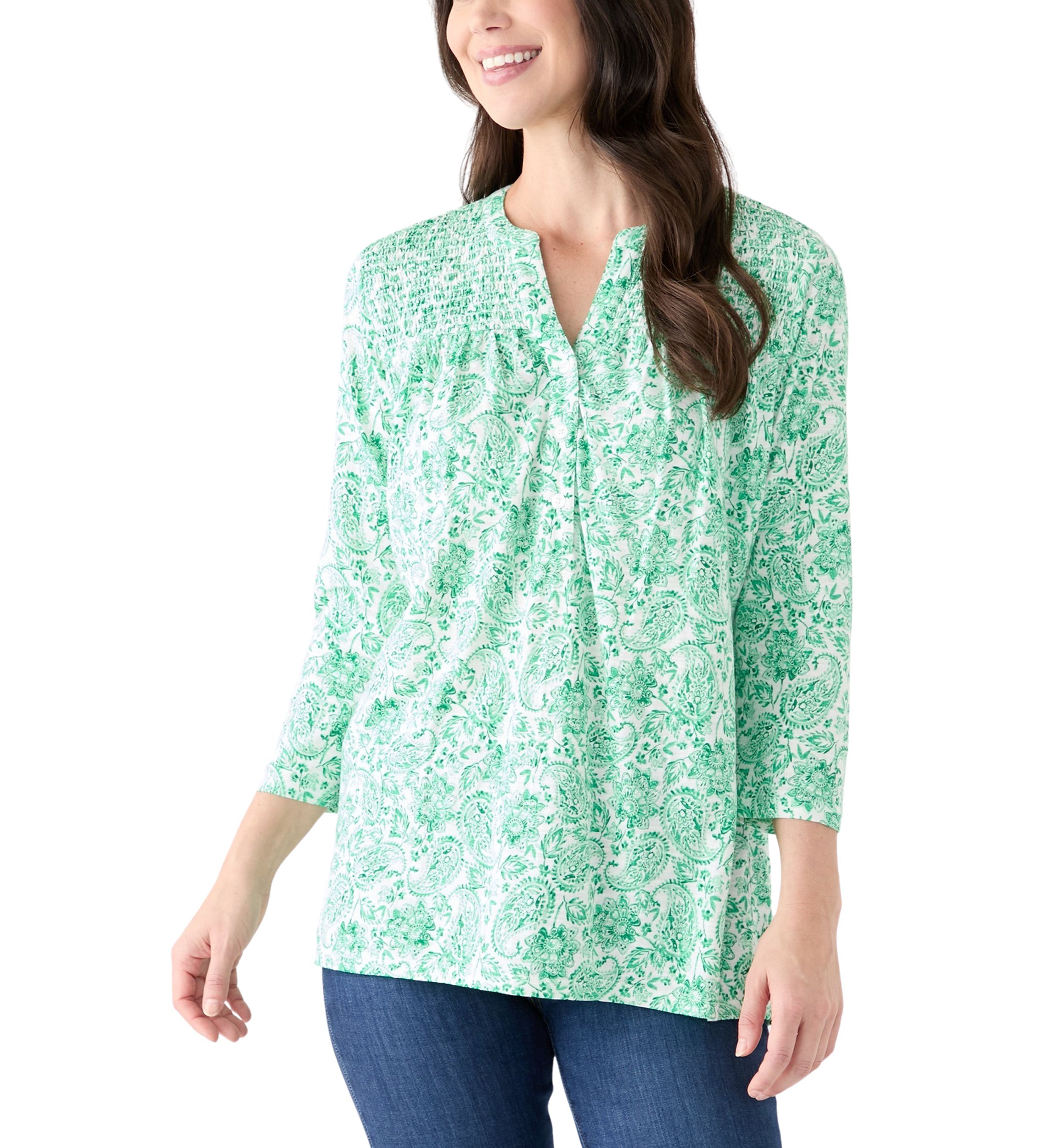 Womens Printed Smocked Top