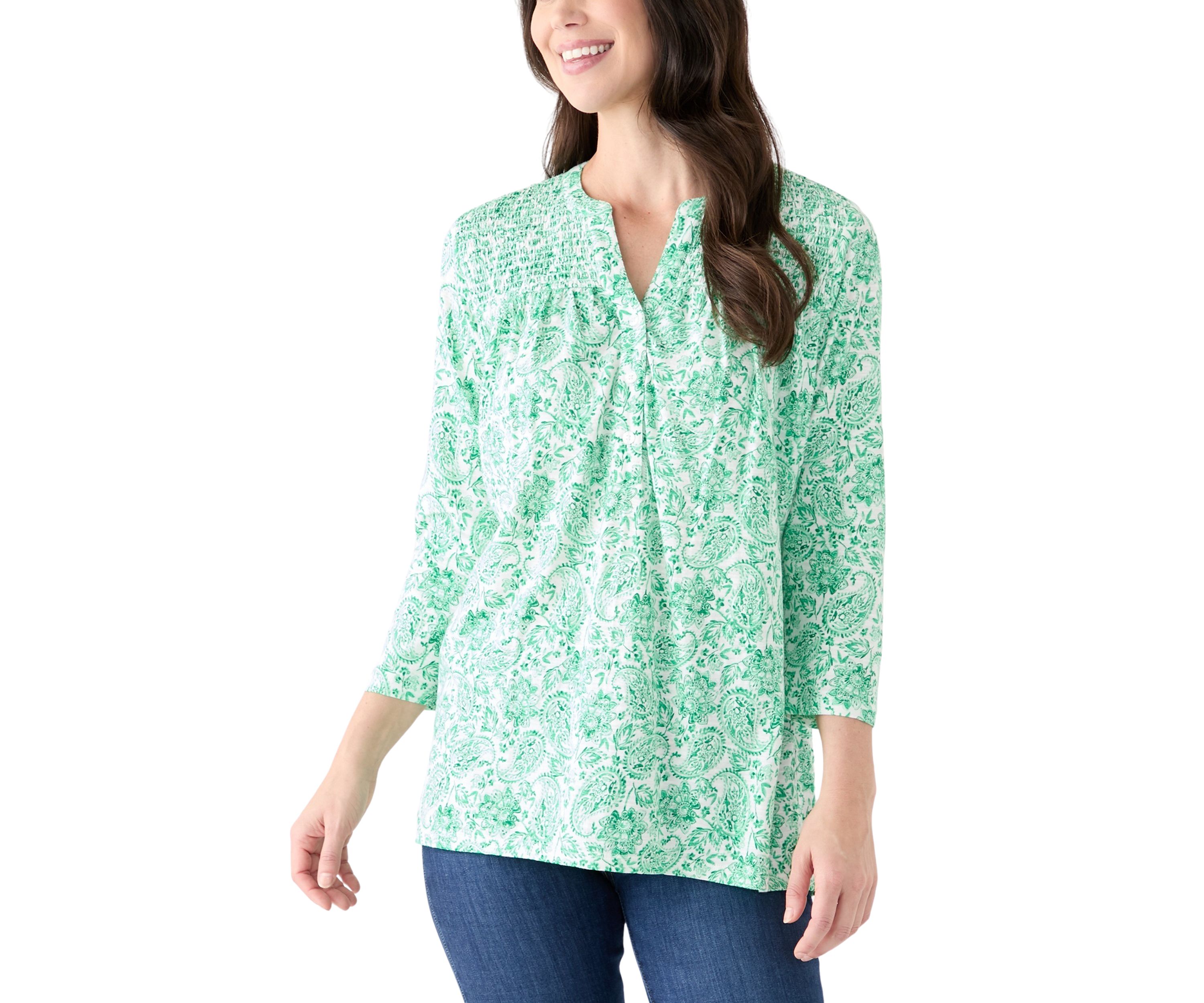 Womens Printed Smocked Top