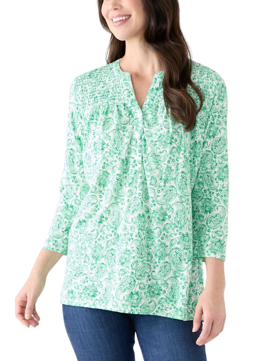 Womens Printed Smocked Top