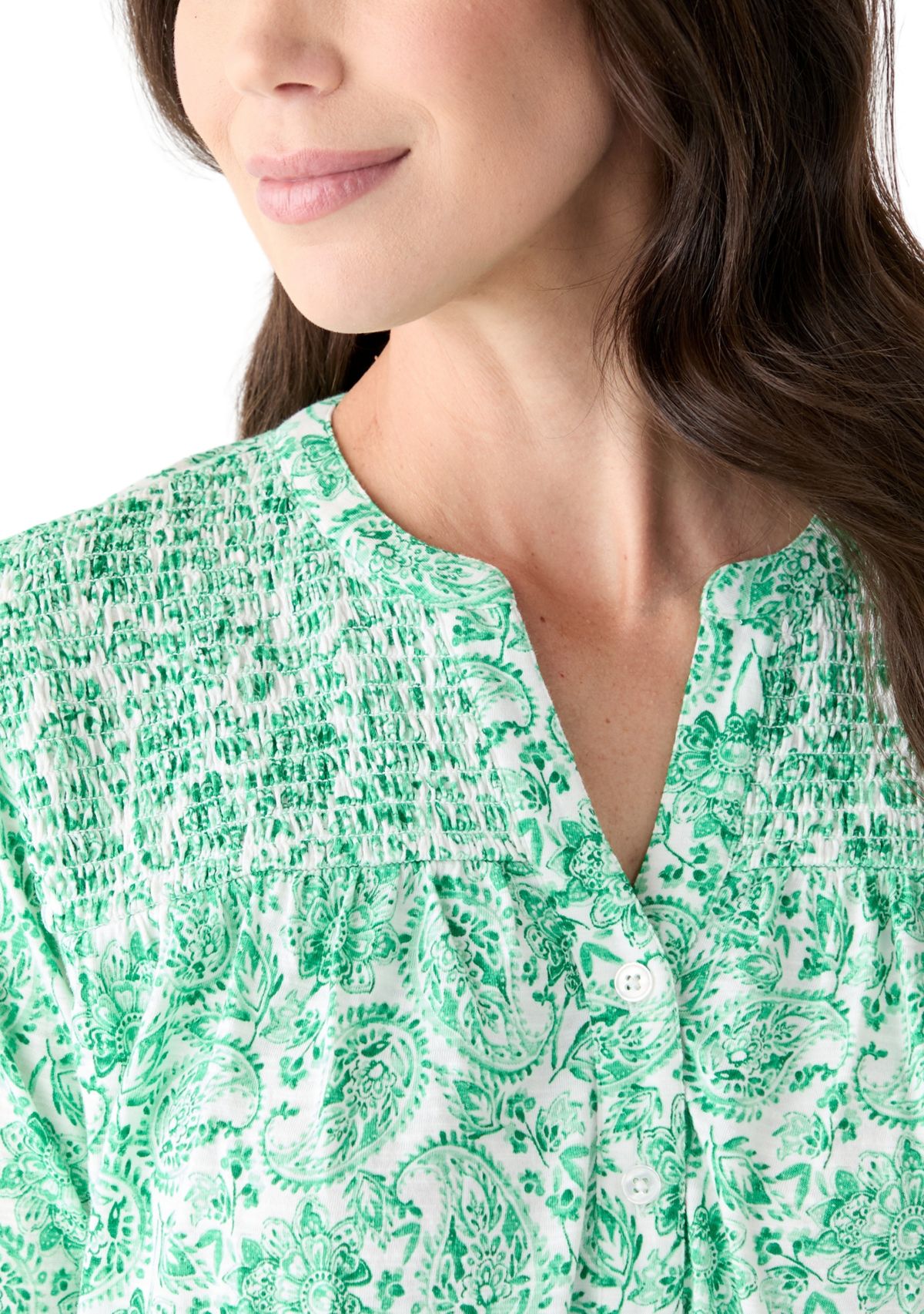 Womens Printed Smocked Top
