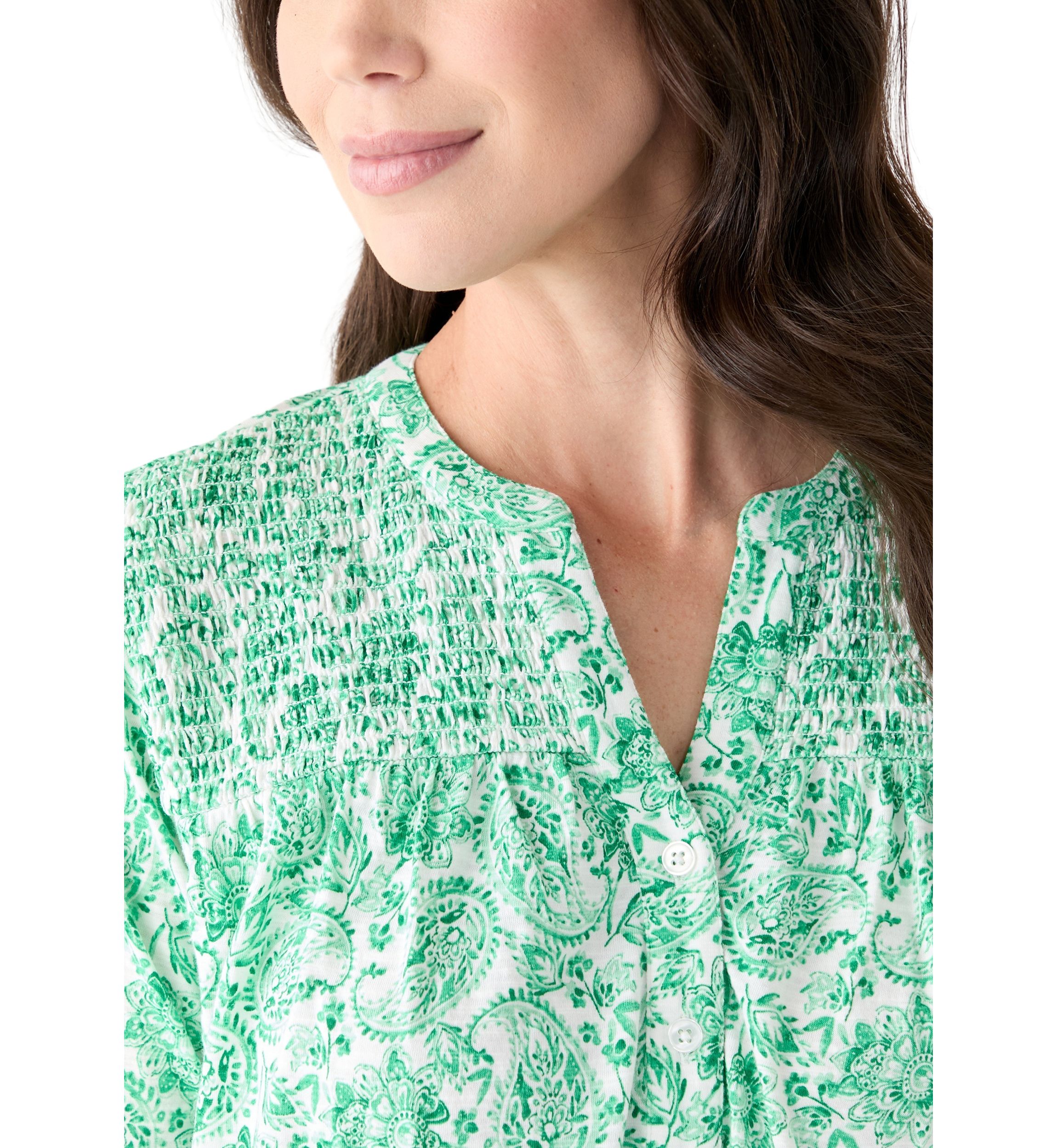 Womens Printed Smocked Top