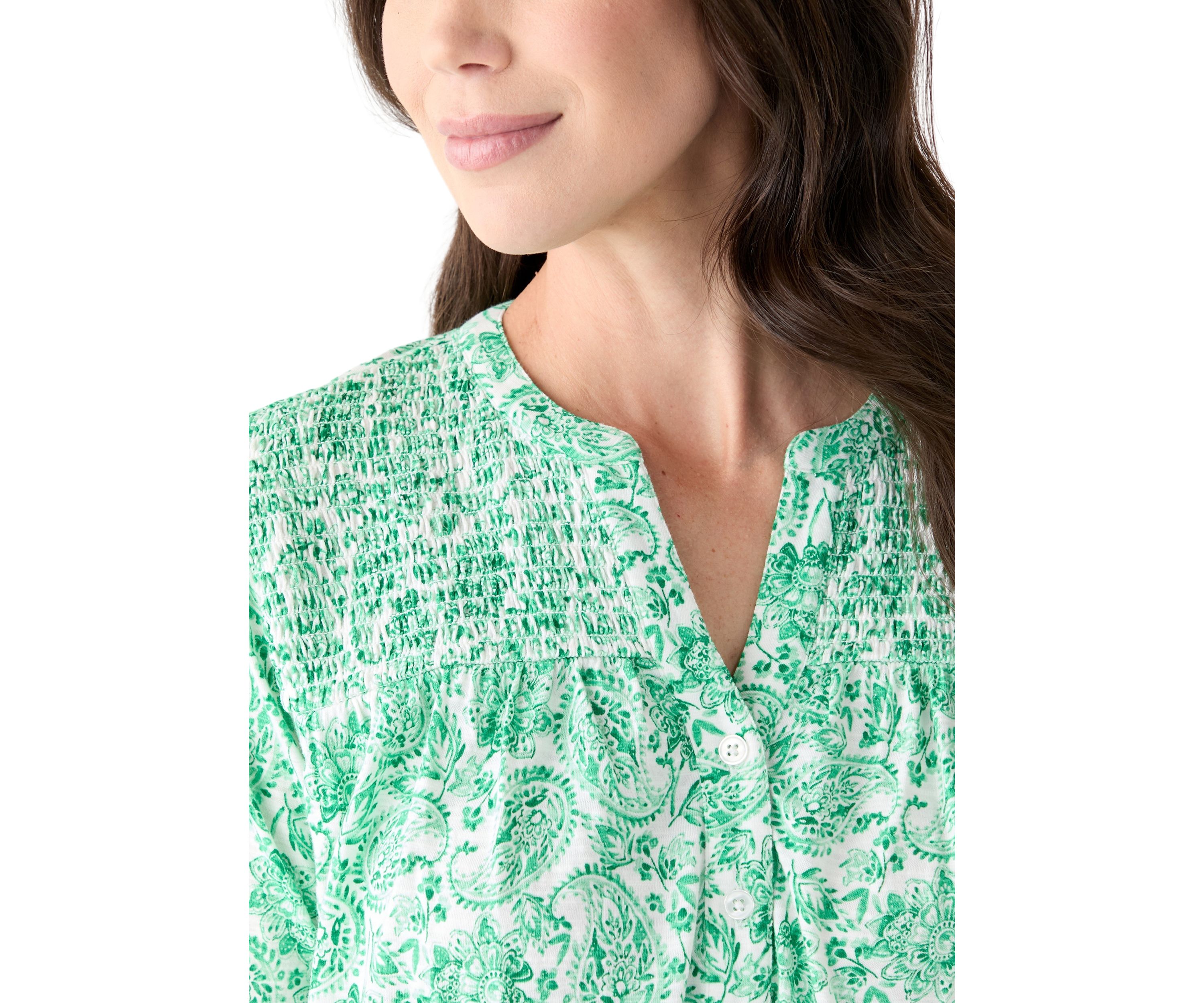 Womens Printed Smocked Top