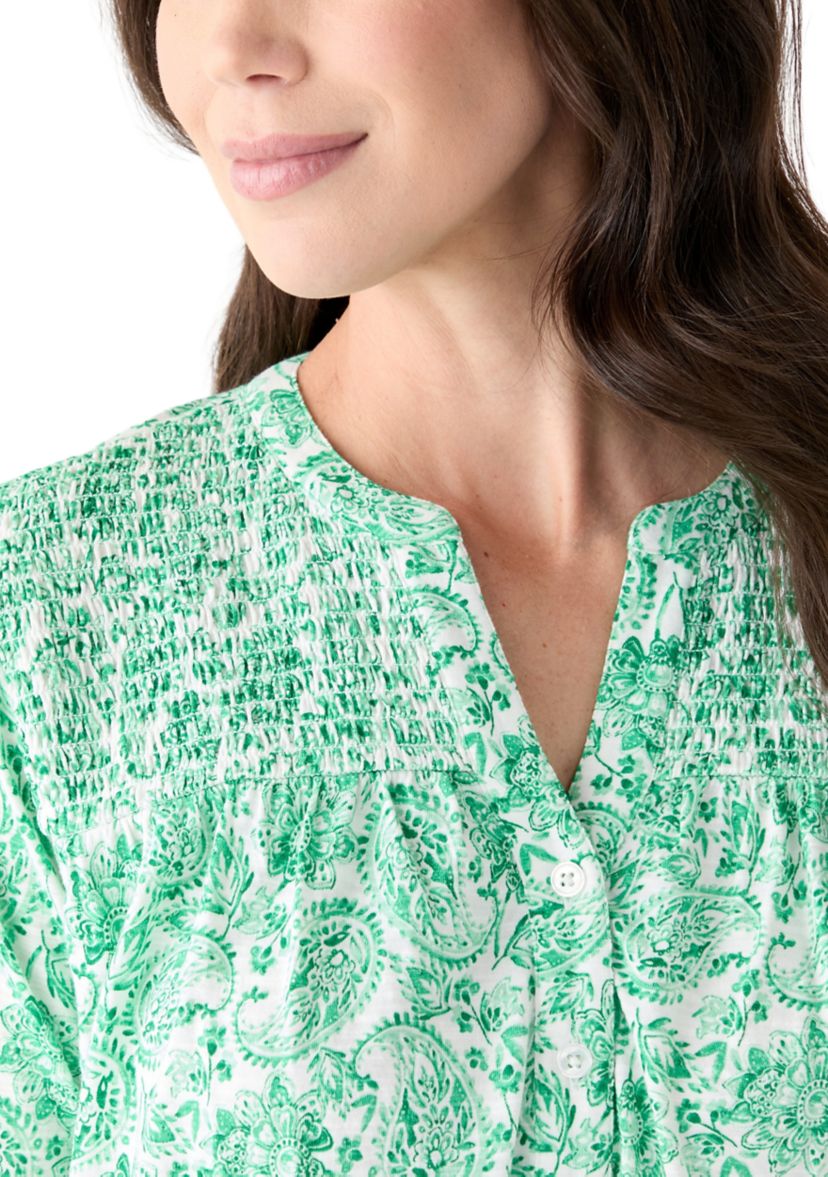 Womens Printed Smocked Top