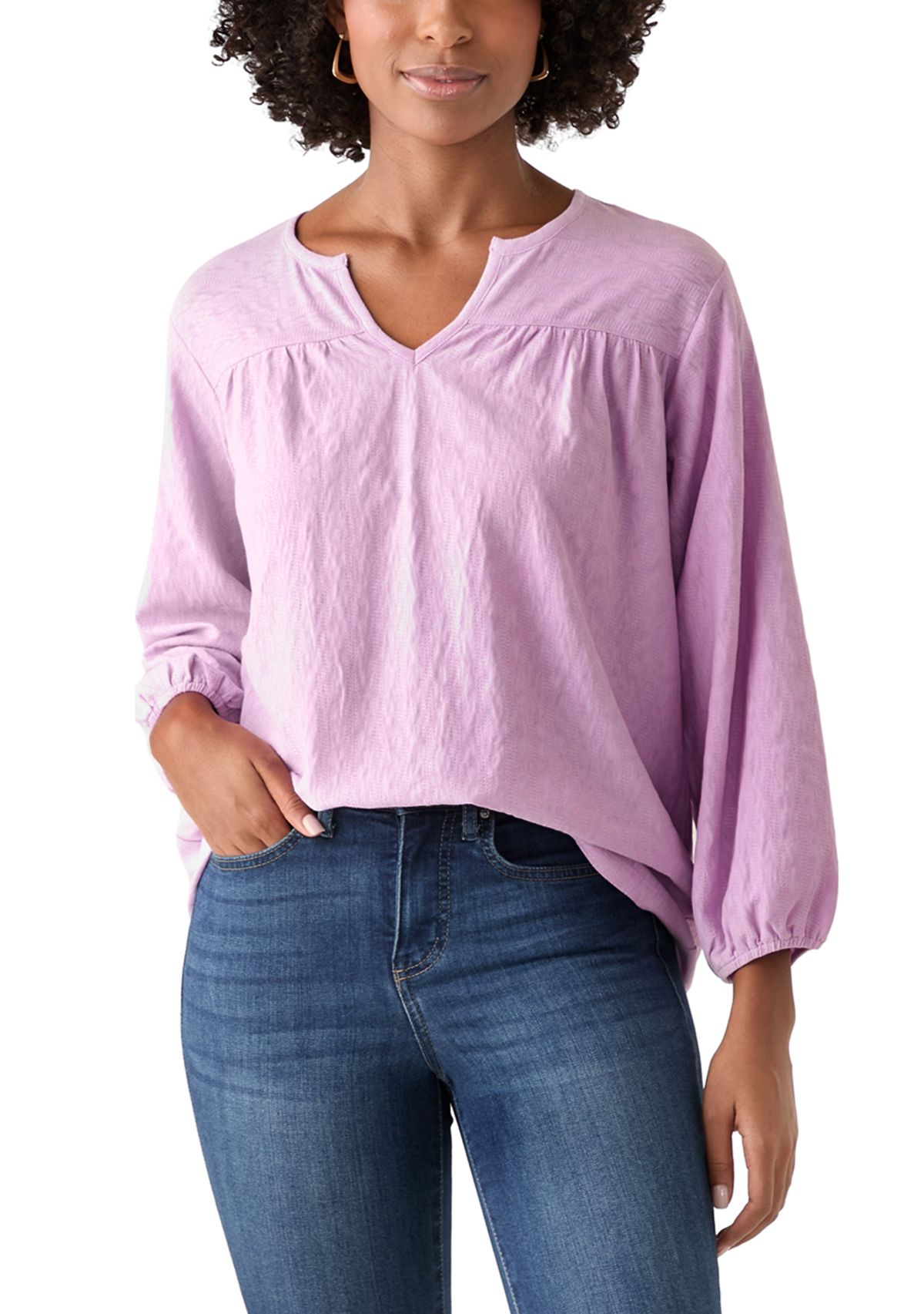 Womens Texture Knit Peasant Top 