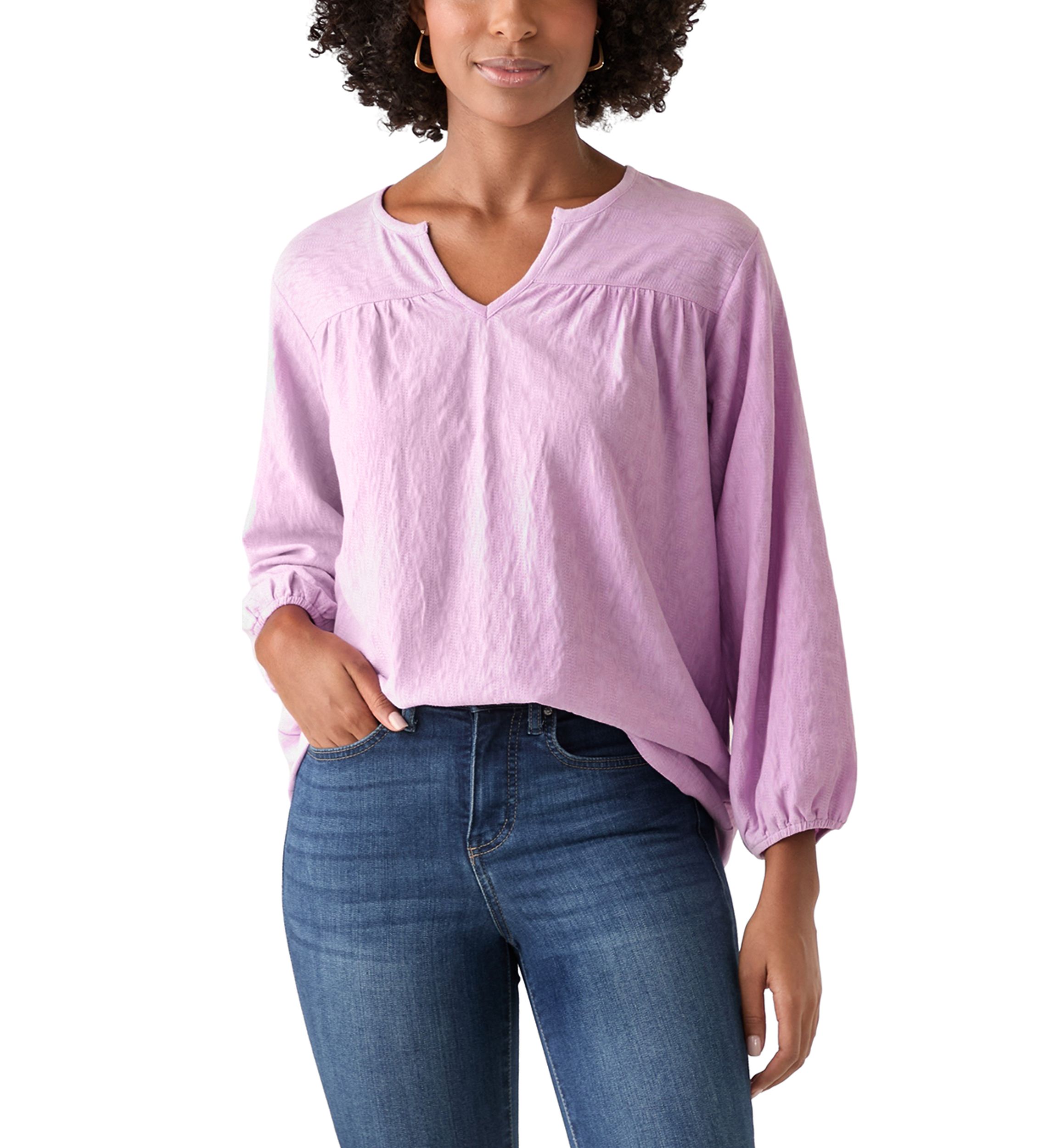 Womens Texture Knit Peasant Top 