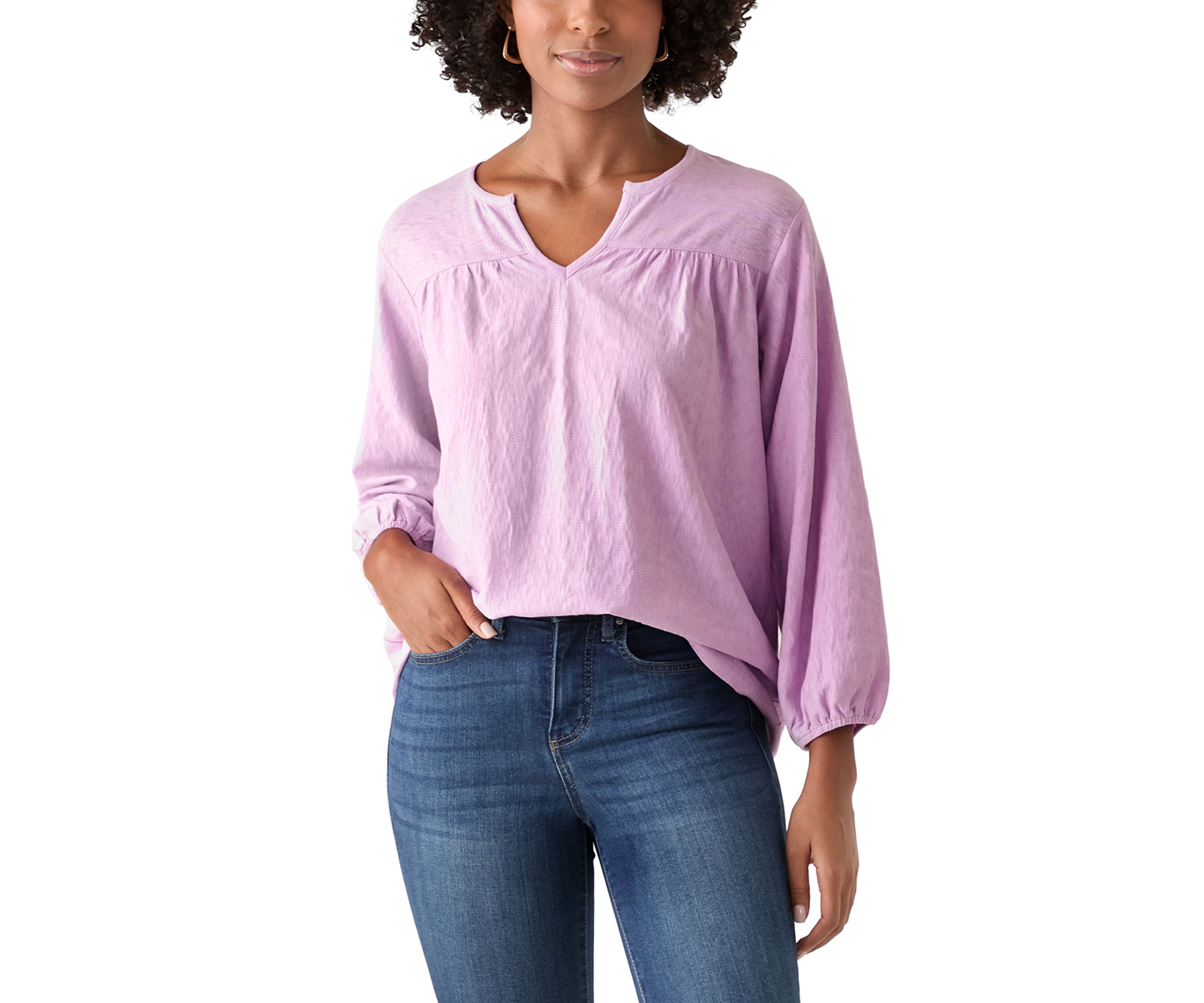 Womens Texture Knit Peasant Top 