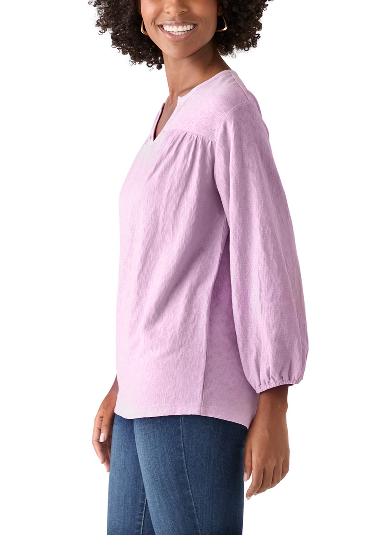Womens Texture Knit Peasant Top 