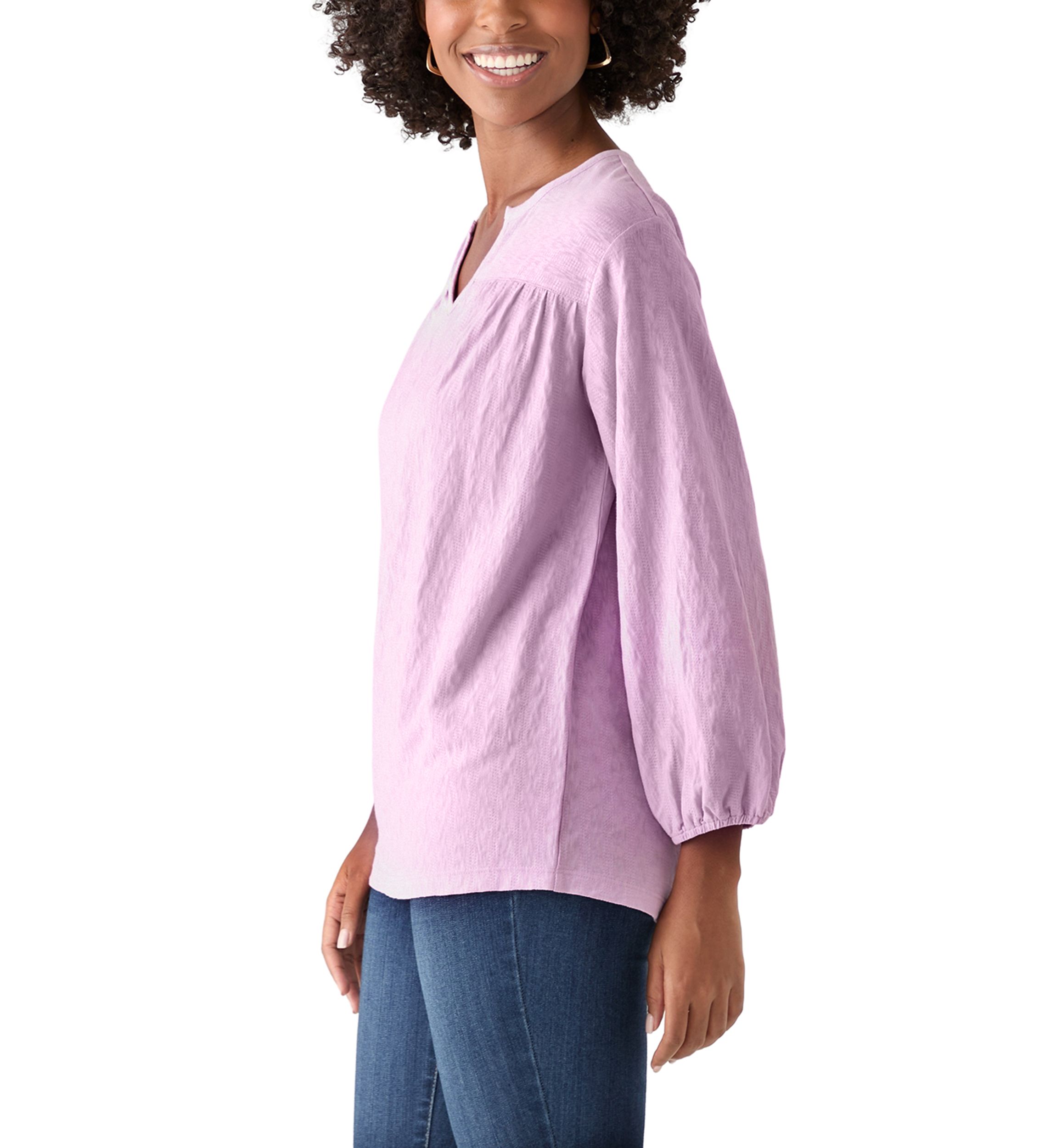 Womens Texture Knit Peasant Top 