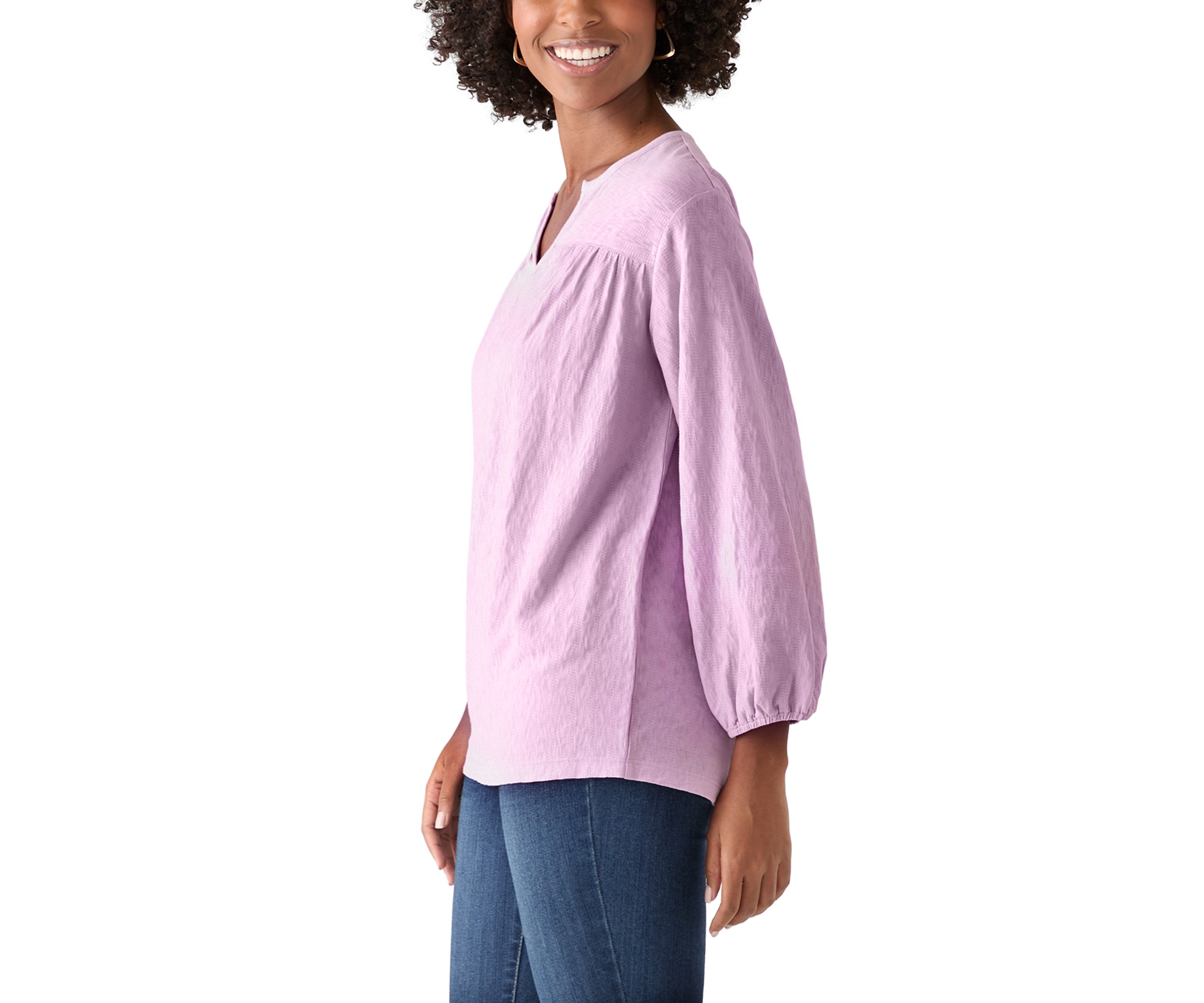 Womens Texture Knit Peasant Top 