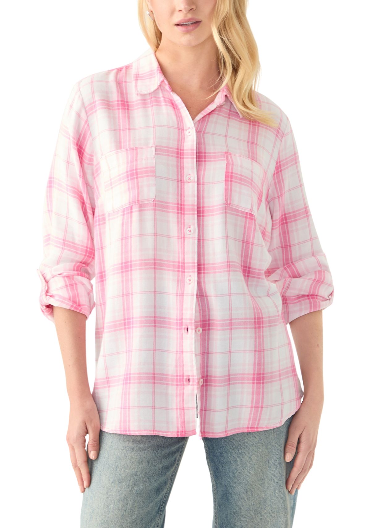 Womens Long Sleeve Roll Tab Yarn Dyed Flannel Shirt
