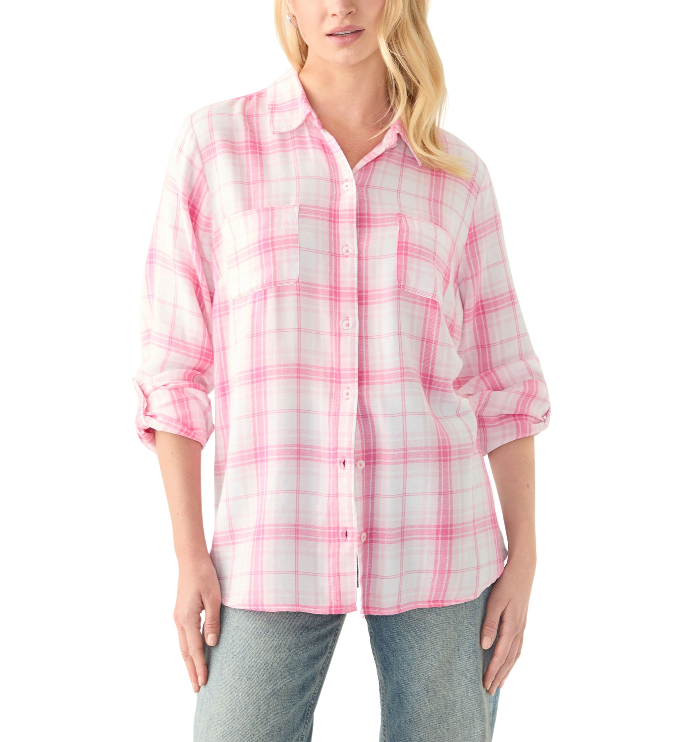Womens Long Sleeve Roll Tab Yarn Dyed Flannel Shirt