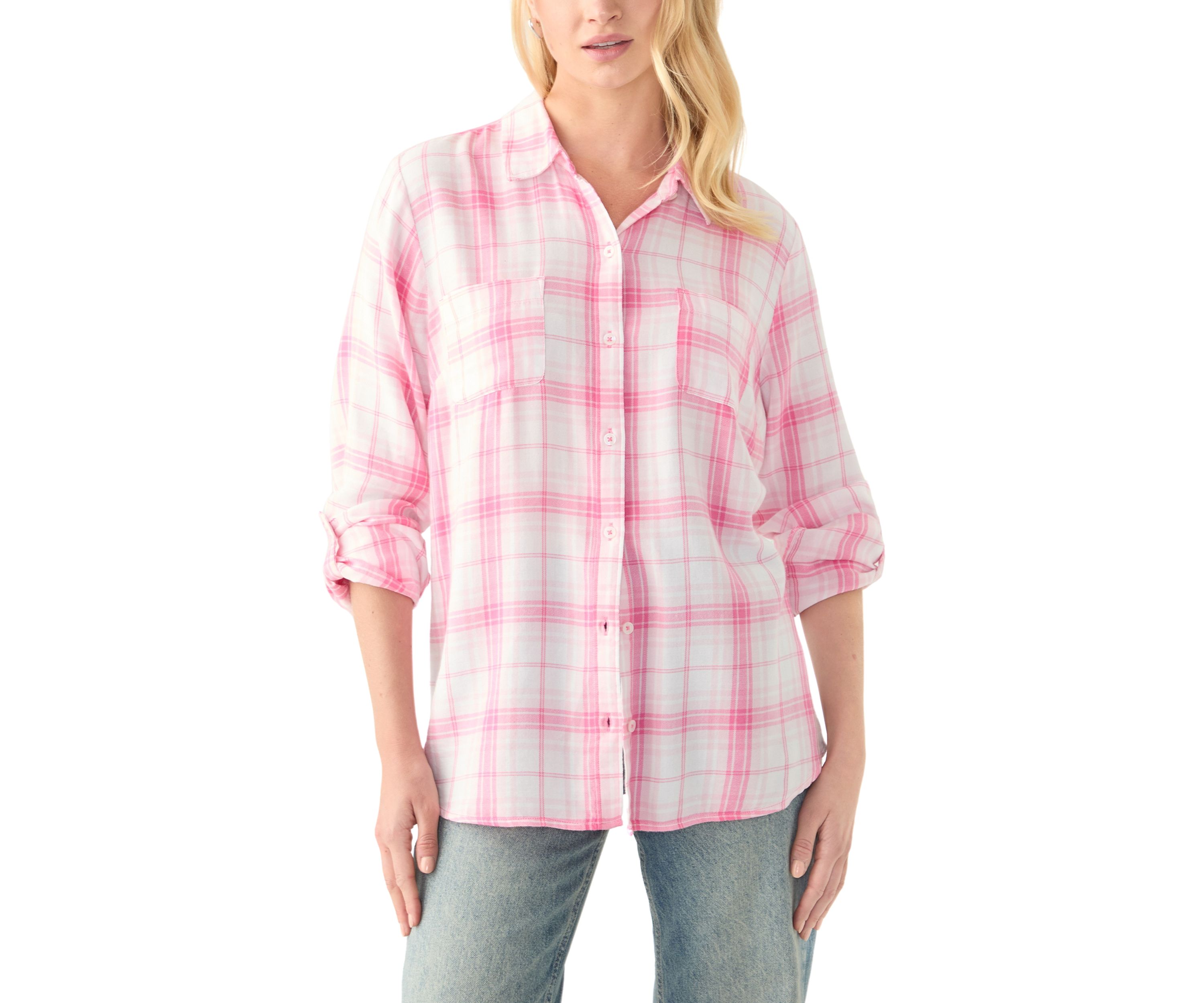 Womens Long Sleeve Roll Tab Yarn Dyed Flannel Shirt