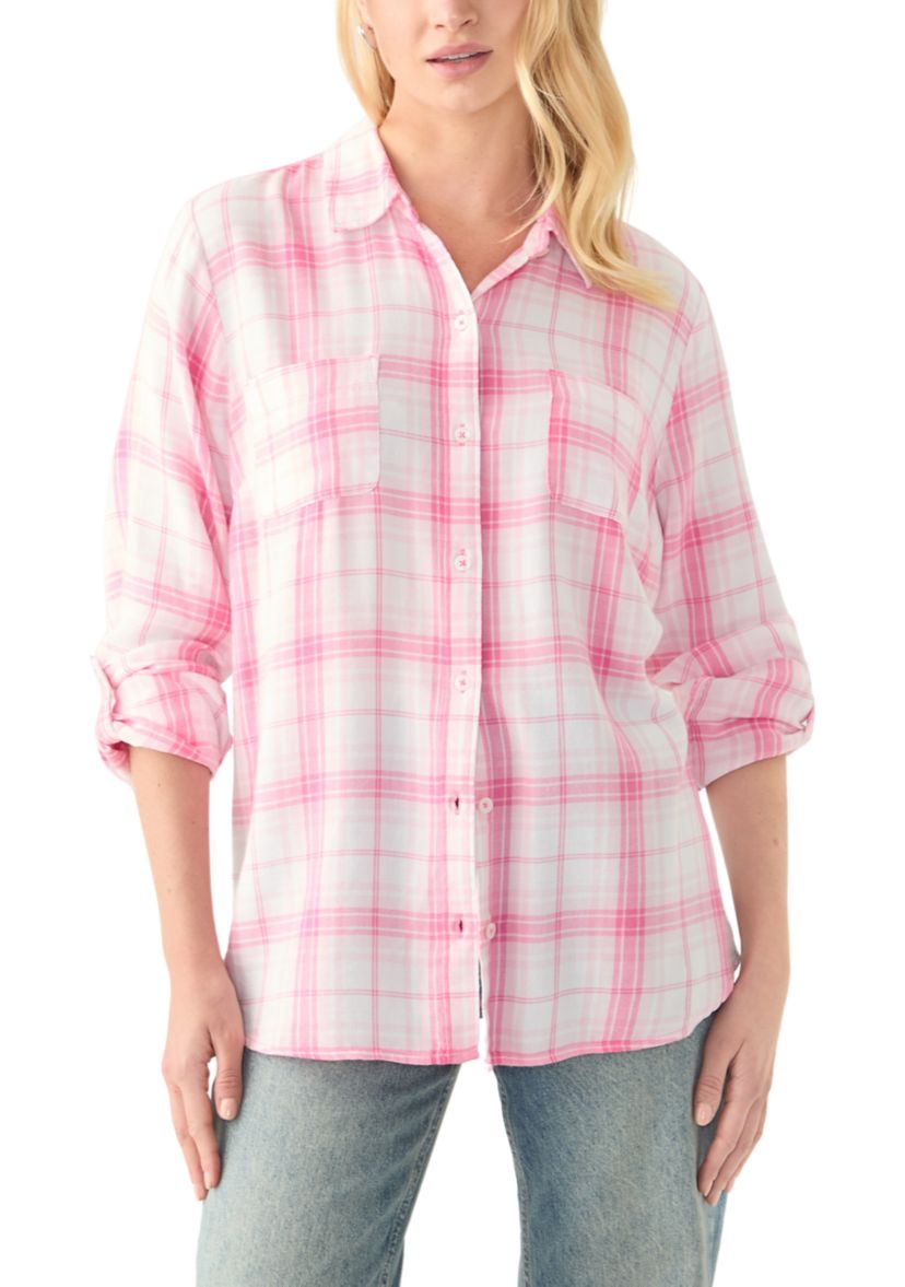 Womens Long Sleeve Roll Tab Yarn Dyed Flannel Shirt