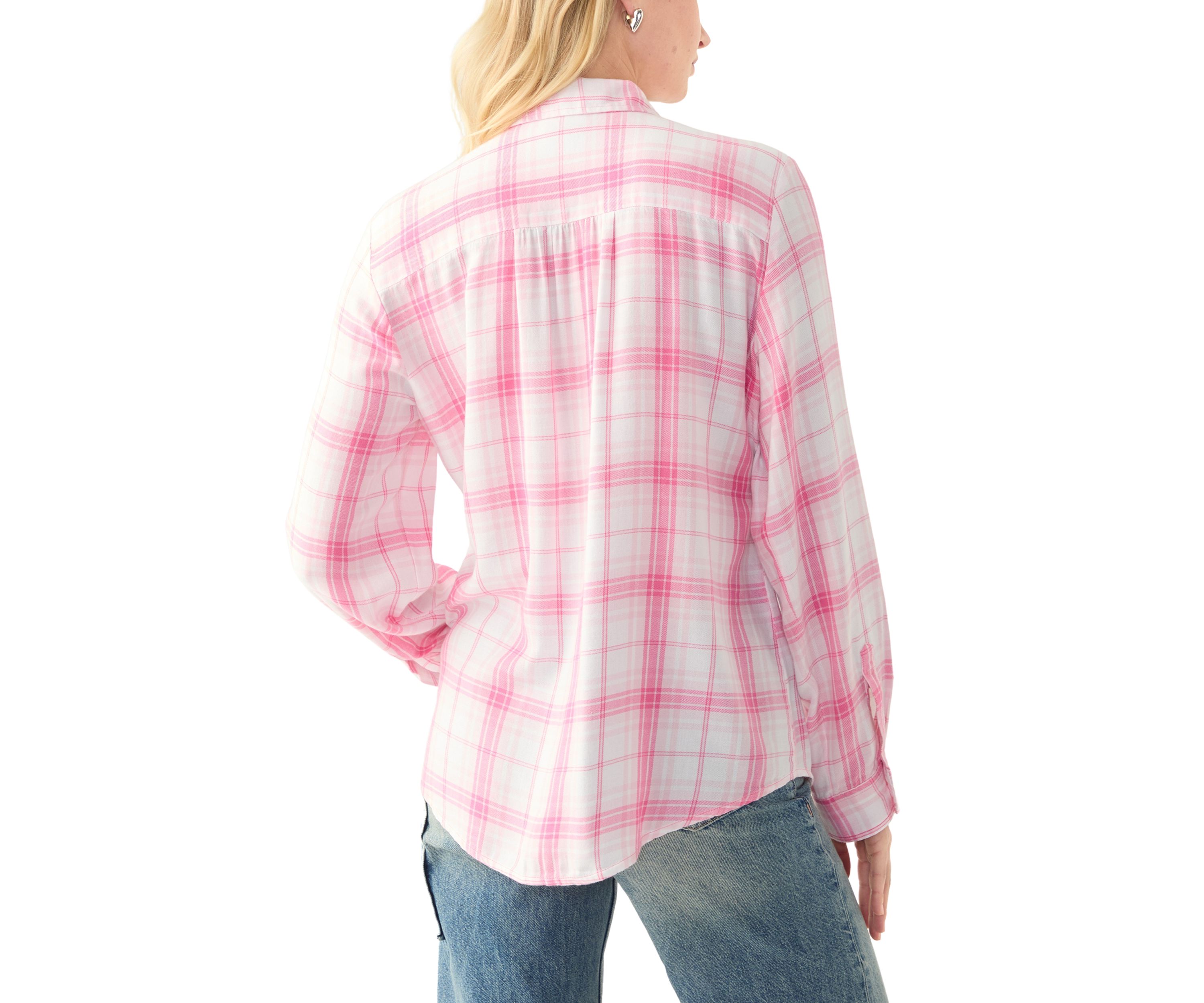 Womens Long Sleeve Roll Tab Yarn Dyed Flannel Shirt