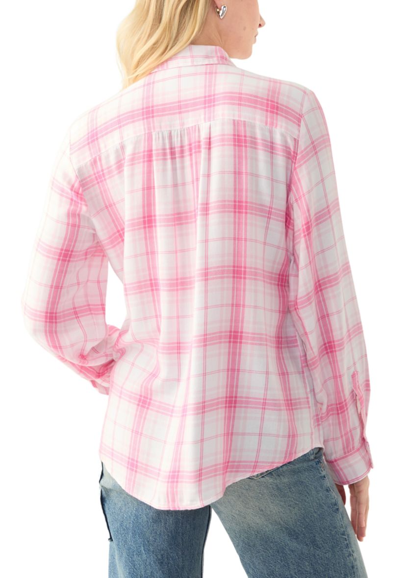 Womens Long Sleeve Roll Tab Yarn Dyed Flannel Shirt