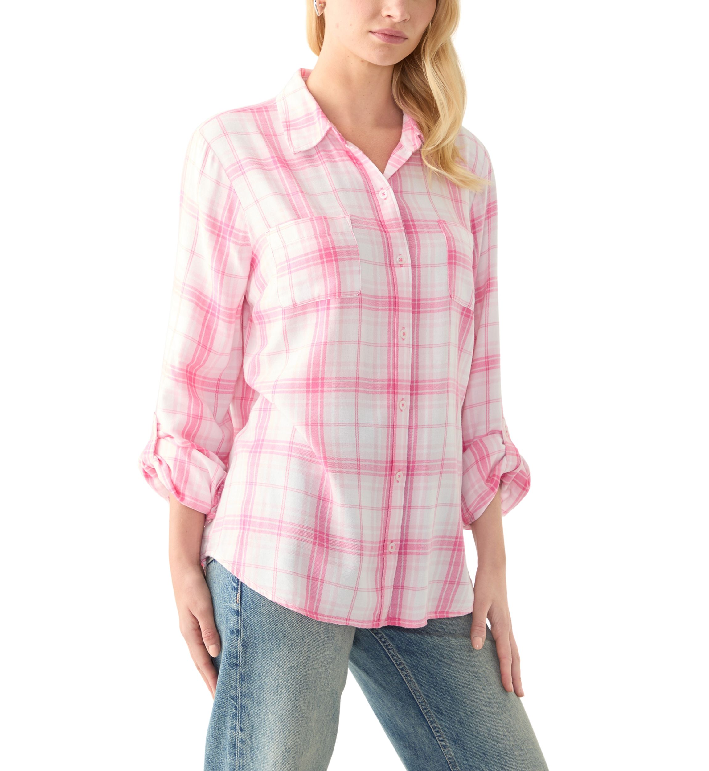 Womens Long Sleeve Roll Tab Yarn Dyed Flannel Shirt