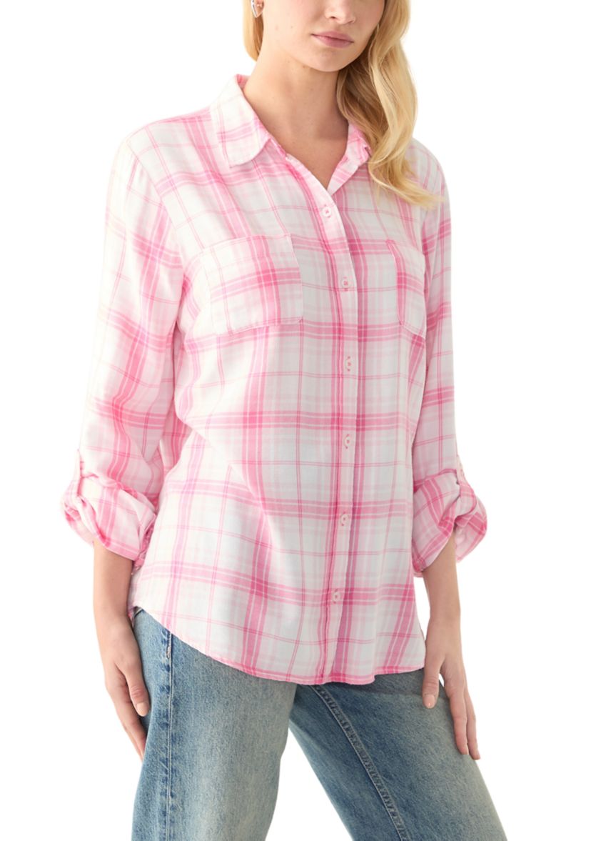 Womens Long Sleeve Roll Tab Yarn Dyed Flannel Shirt