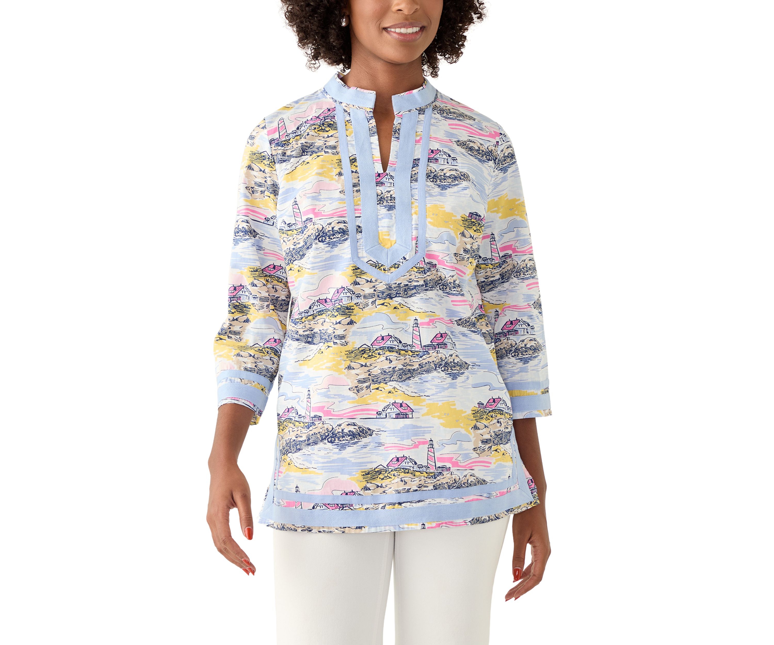 Womens 3/4 Sleeve Kurta Woven Printed Top