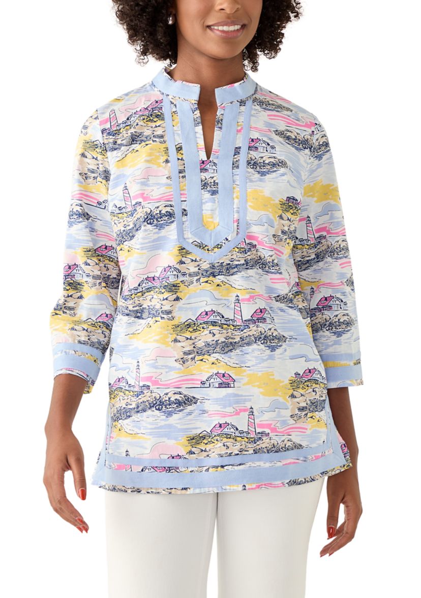 Womens 3/4 Sleeve Kurta Woven Printed Top