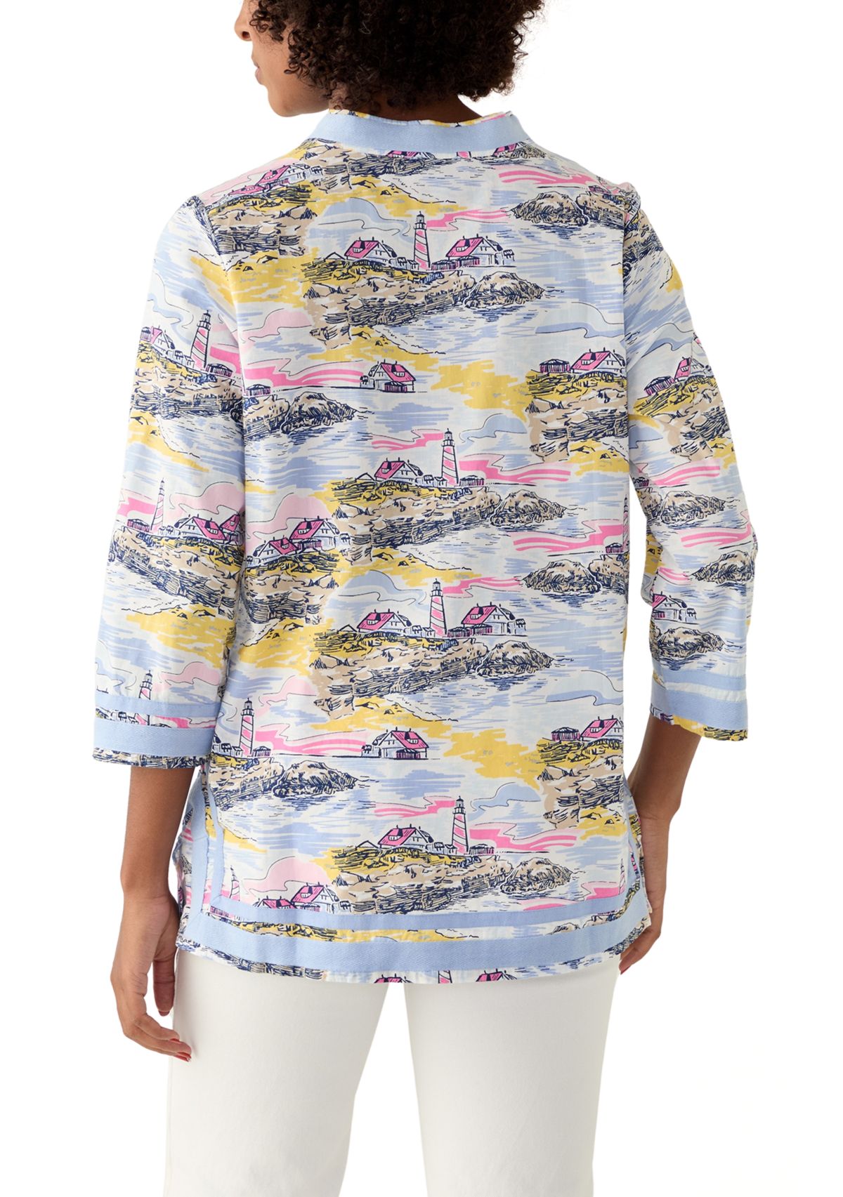 Womens 3/4 Sleeve Kurta Woven Printed Top
