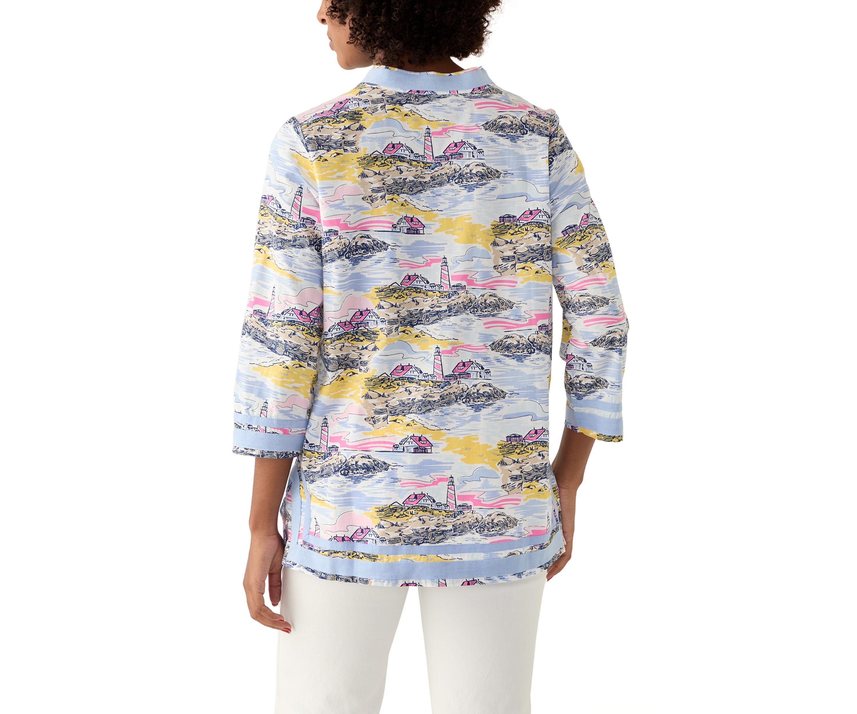 Womens 3/4 Sleeve Kurta Woven Printed Top