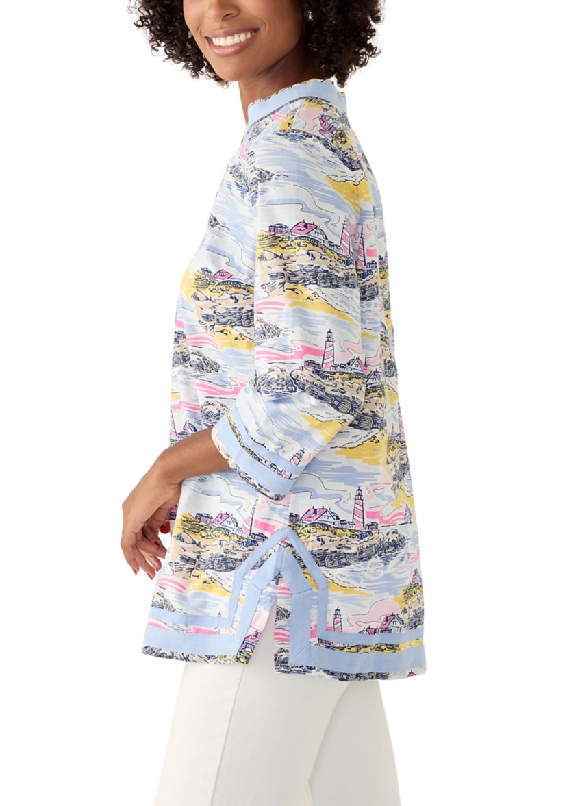 Womens 3/4 Sleeve Kurta Woven Printed Top