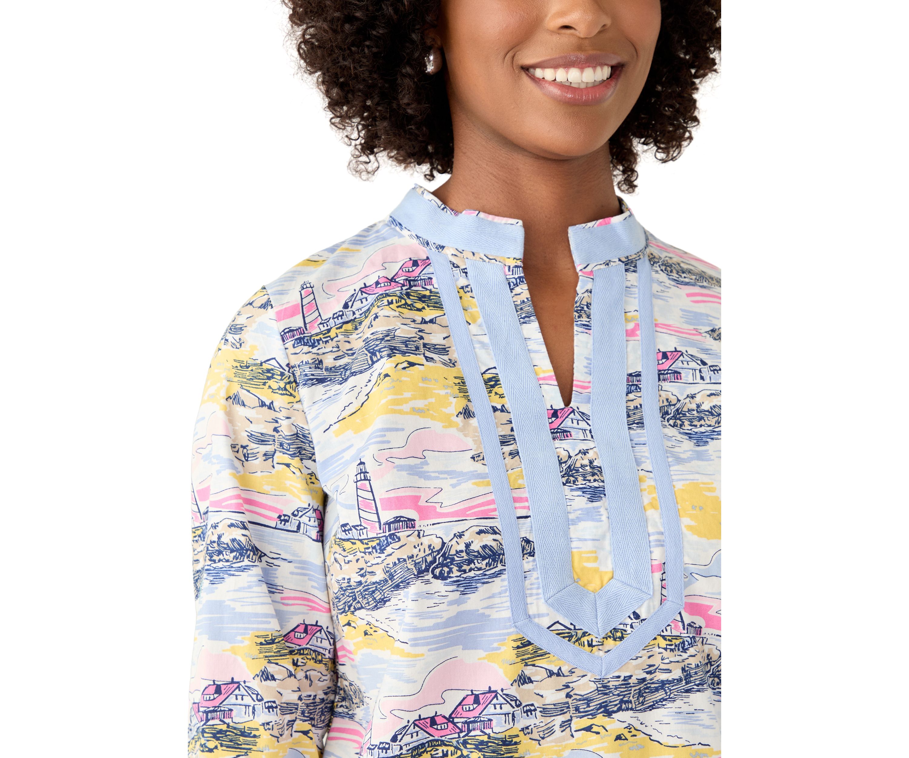 Womens 3/4 Sleeve Kurta Woven Printed Top