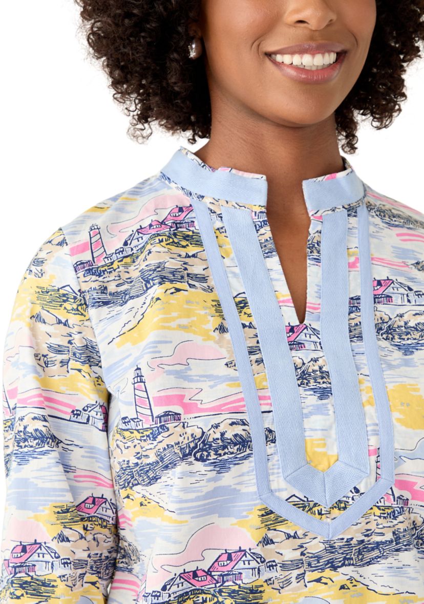 Womens 3/4 Sleeve Kurta Woven Printed Top