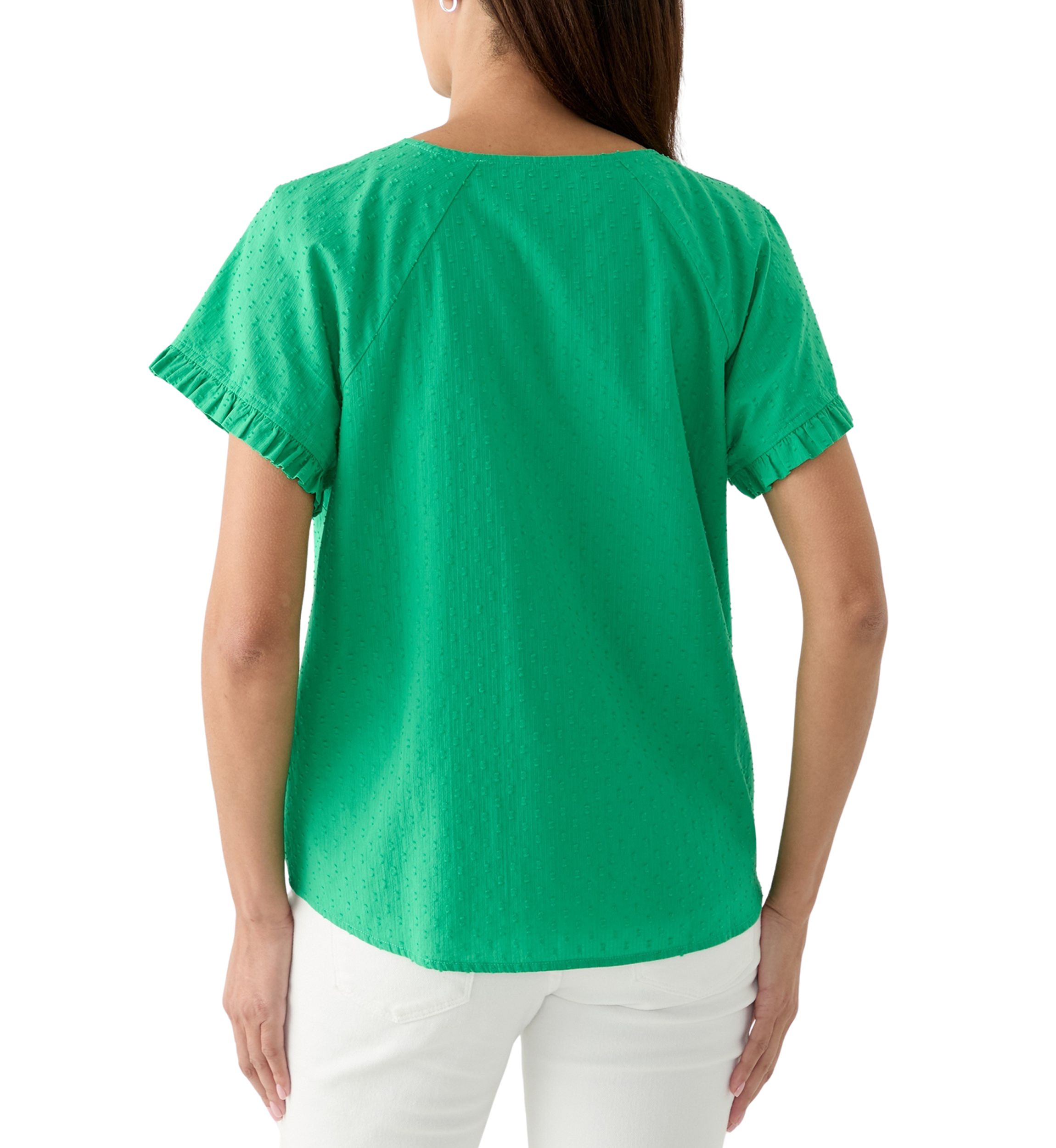 Womens Short Sleeve Ruffle Trim V-Neck Top