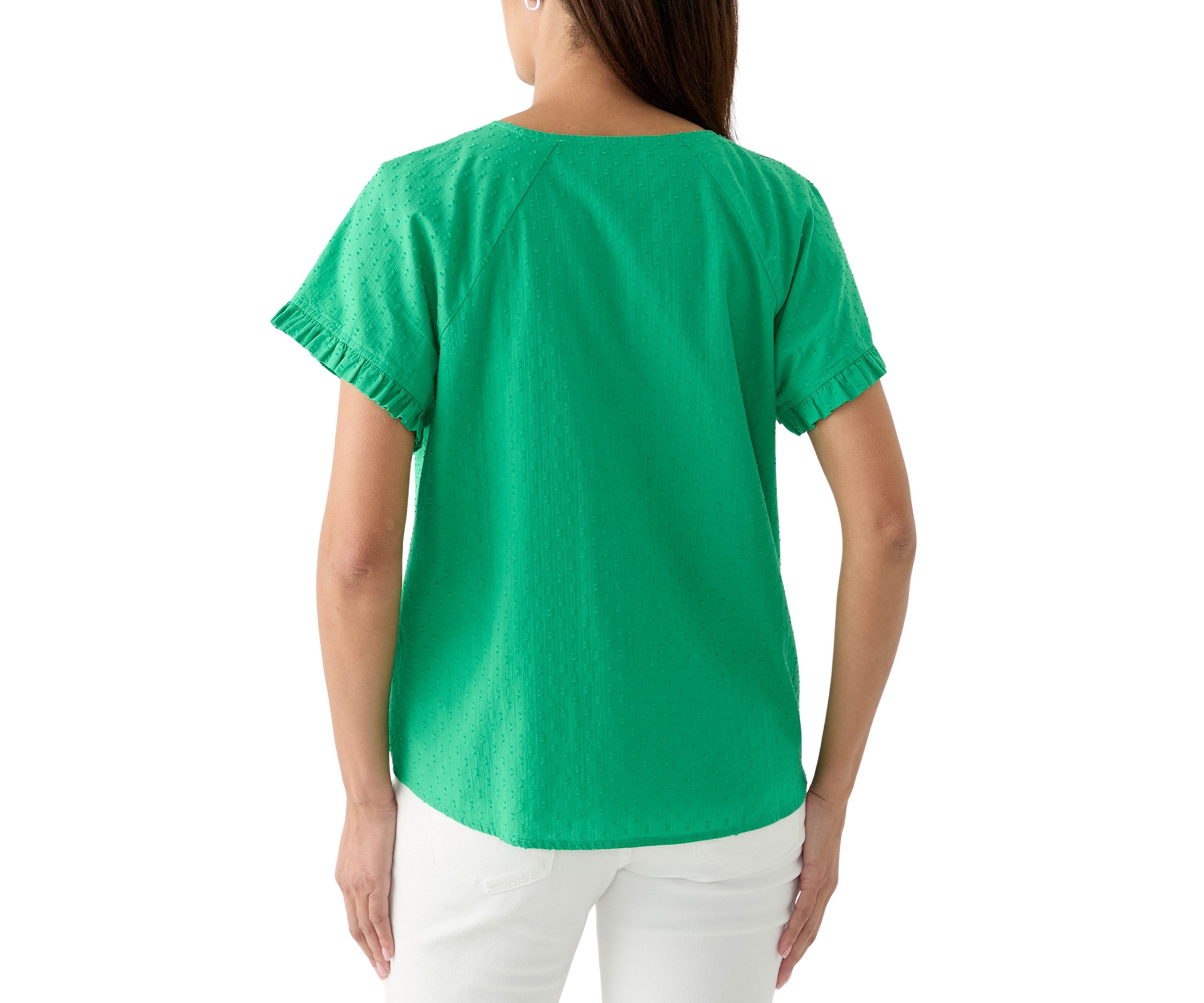 Womens Short Sleeve Ruffle Trim V-Neck Top