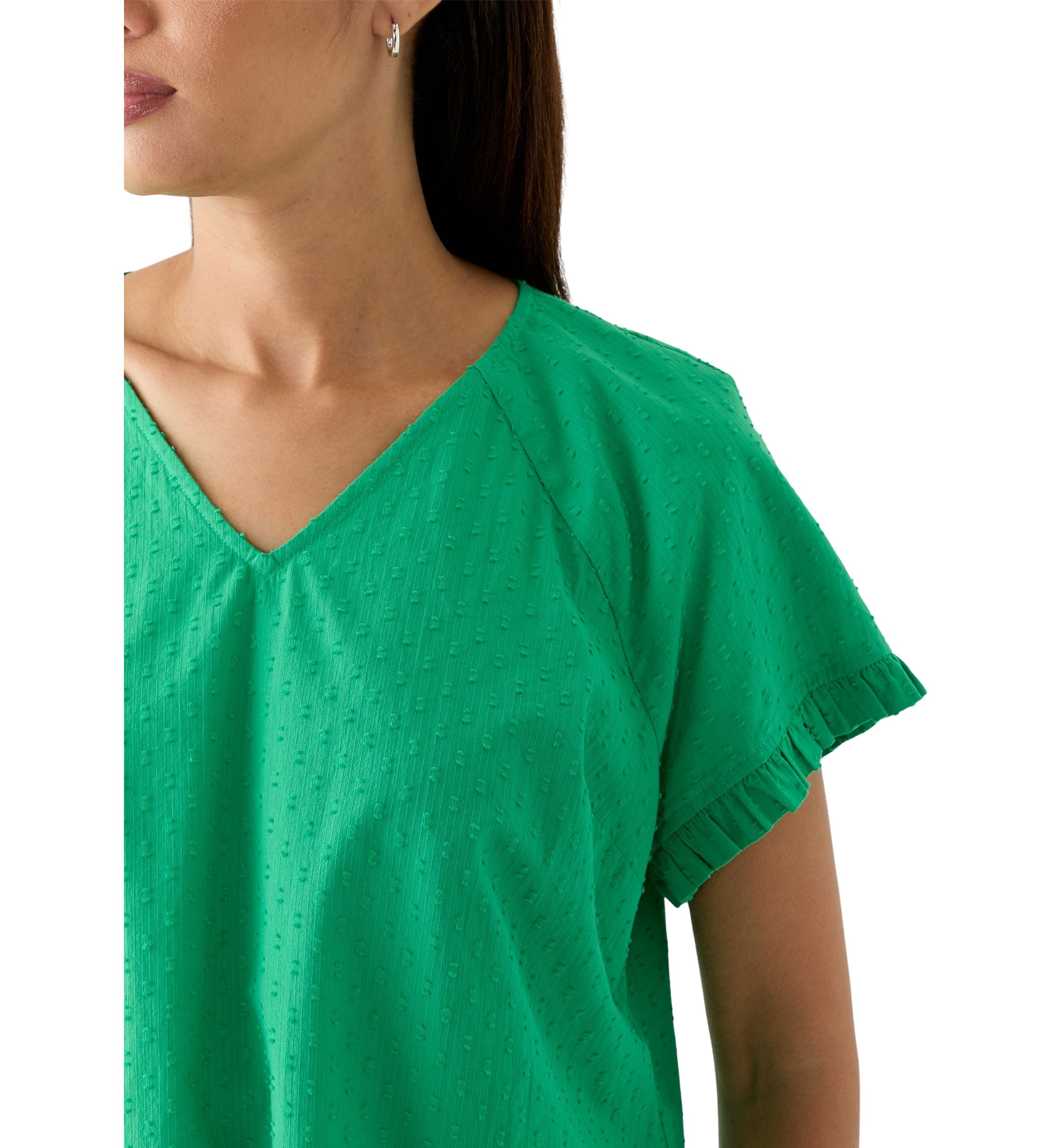 Womens Short Sleeve Ruffle Trim V-Neck Top