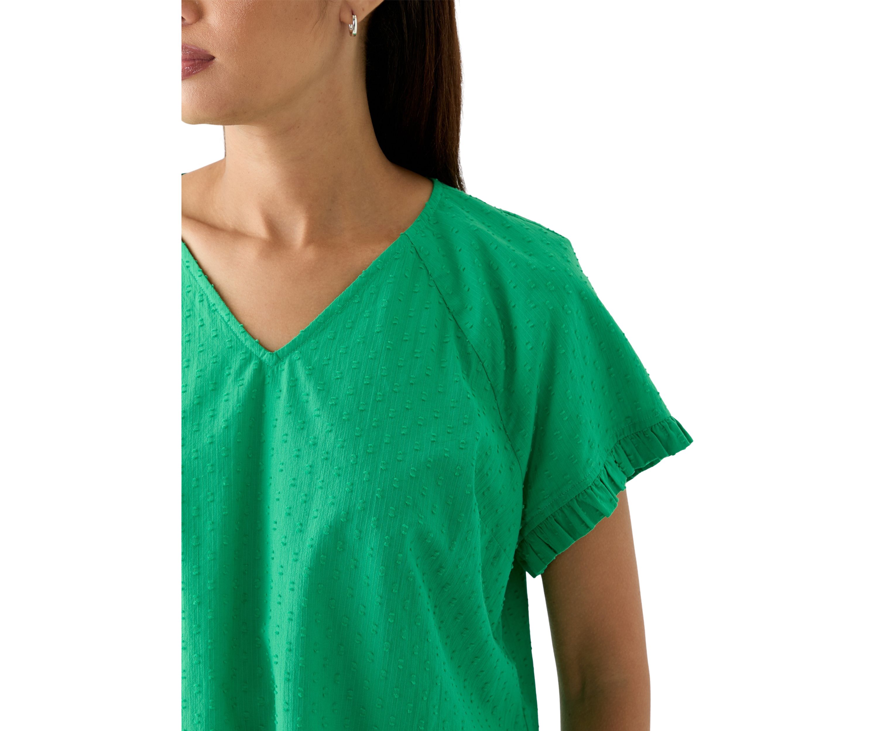 Womens Short Sleeve Ruffle Trim V-Neck Top