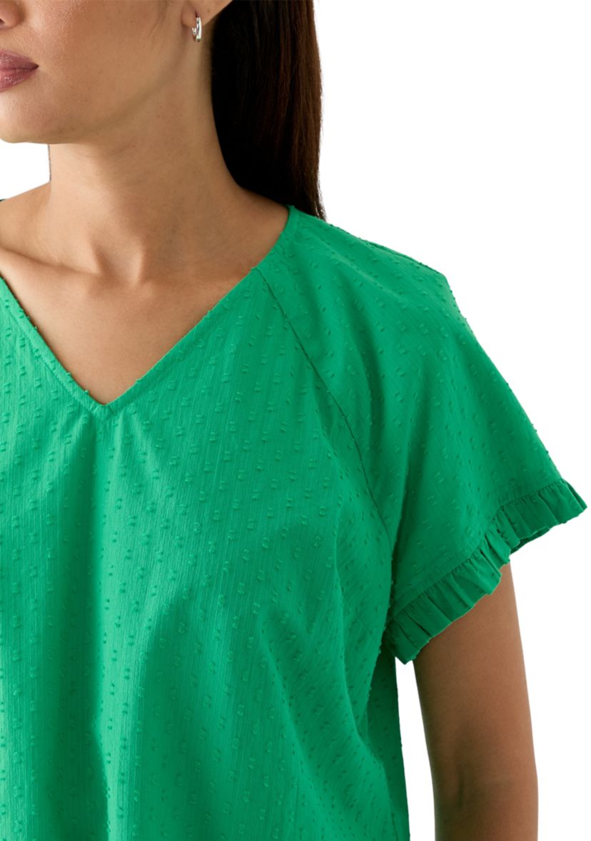 Womens Short Sleeve Ruffle Trim V-Neck Top