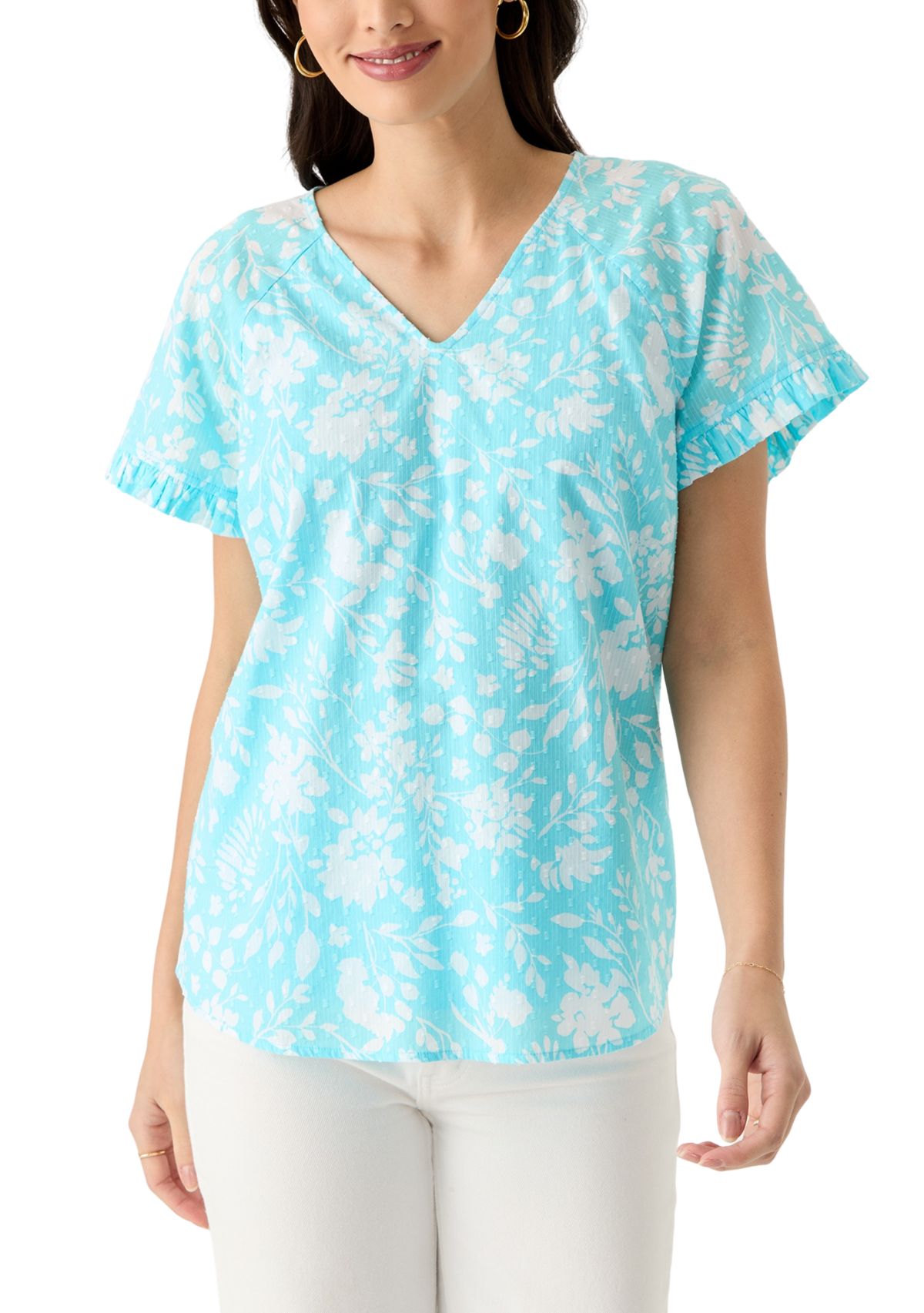 Womens Short Sleeve Ruffle Trim Top 