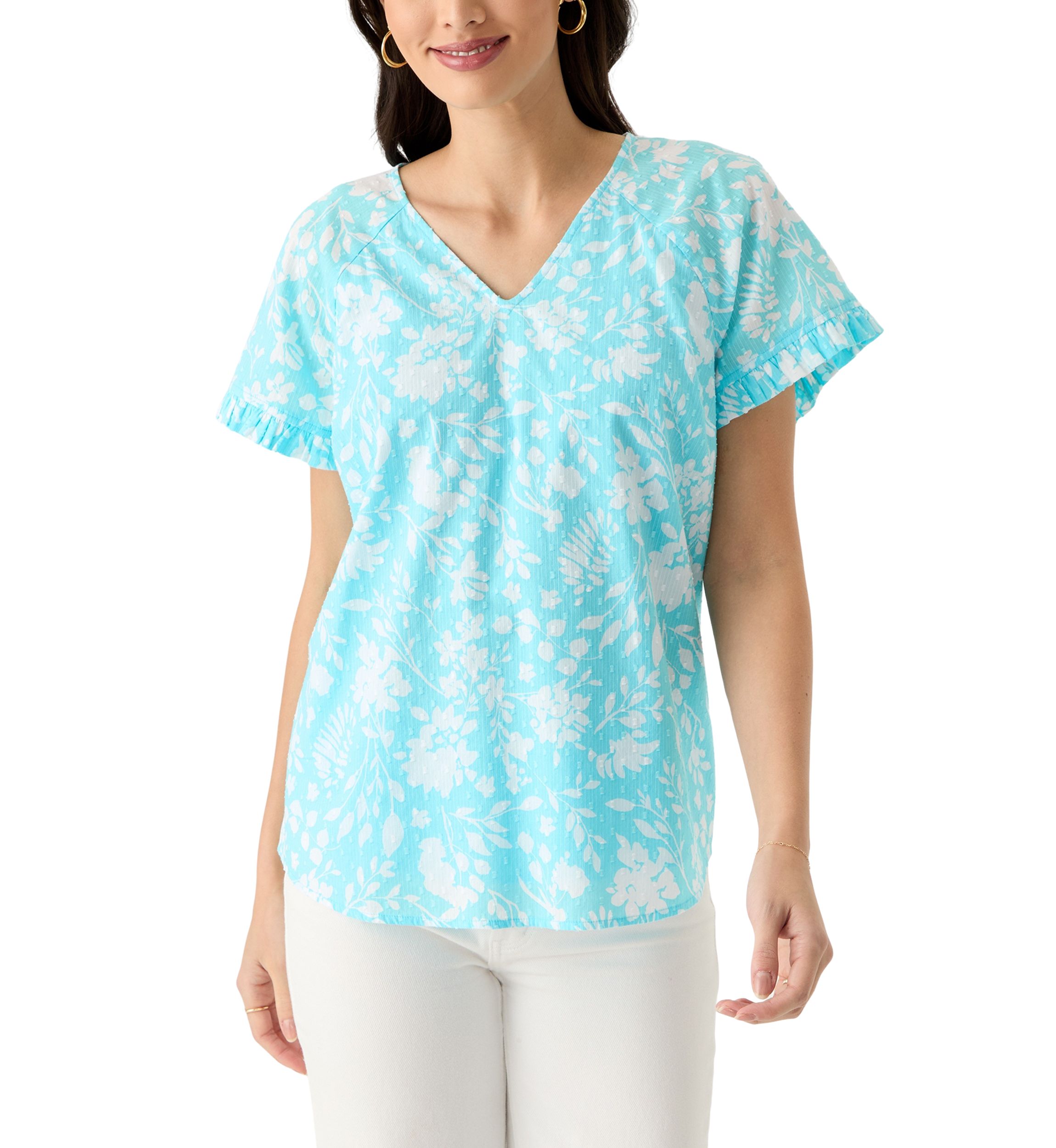 Womens Short Sleeve Ruffle Trim Top 