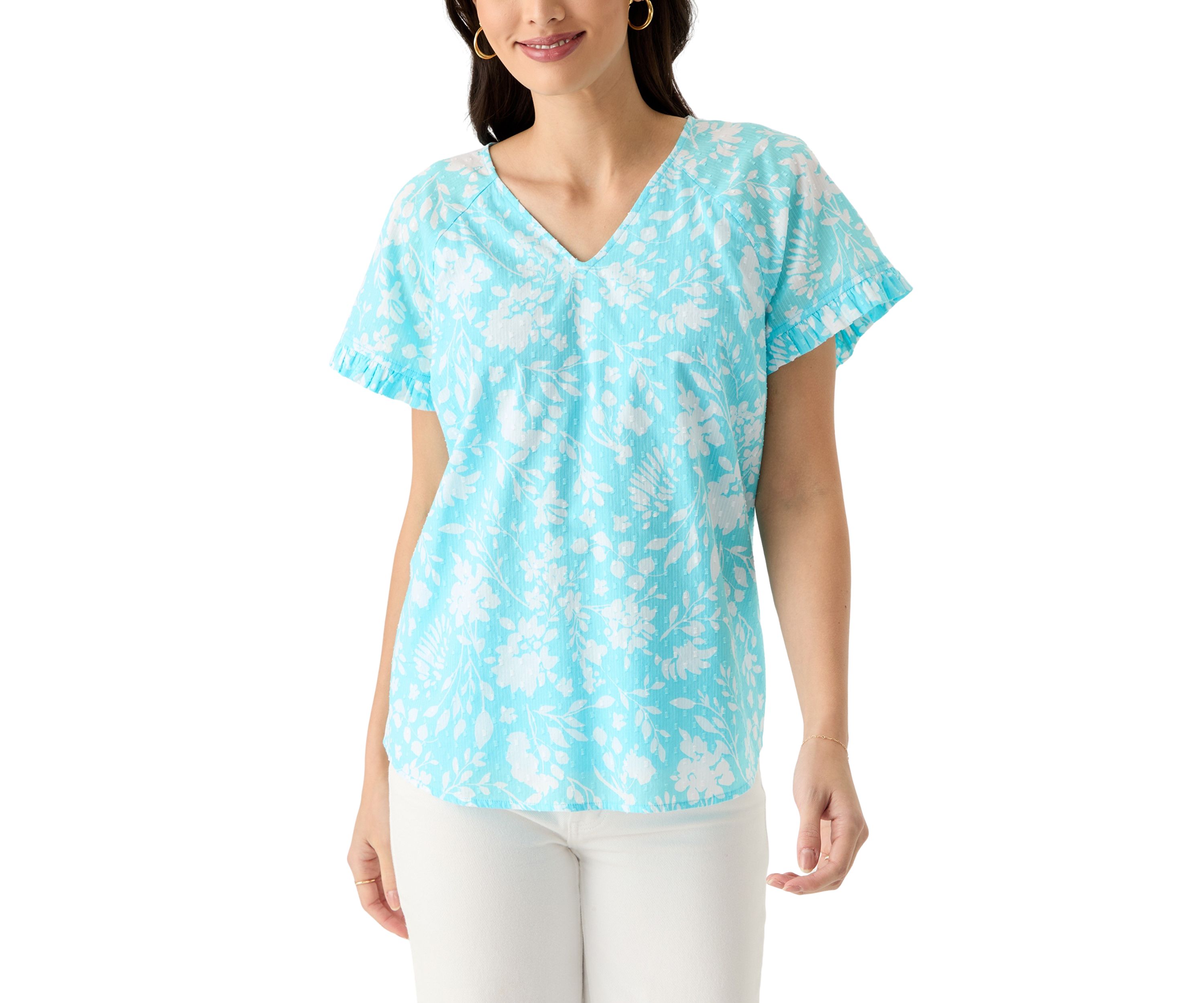 Womens Short Sleeve Ruffle Trim Top 