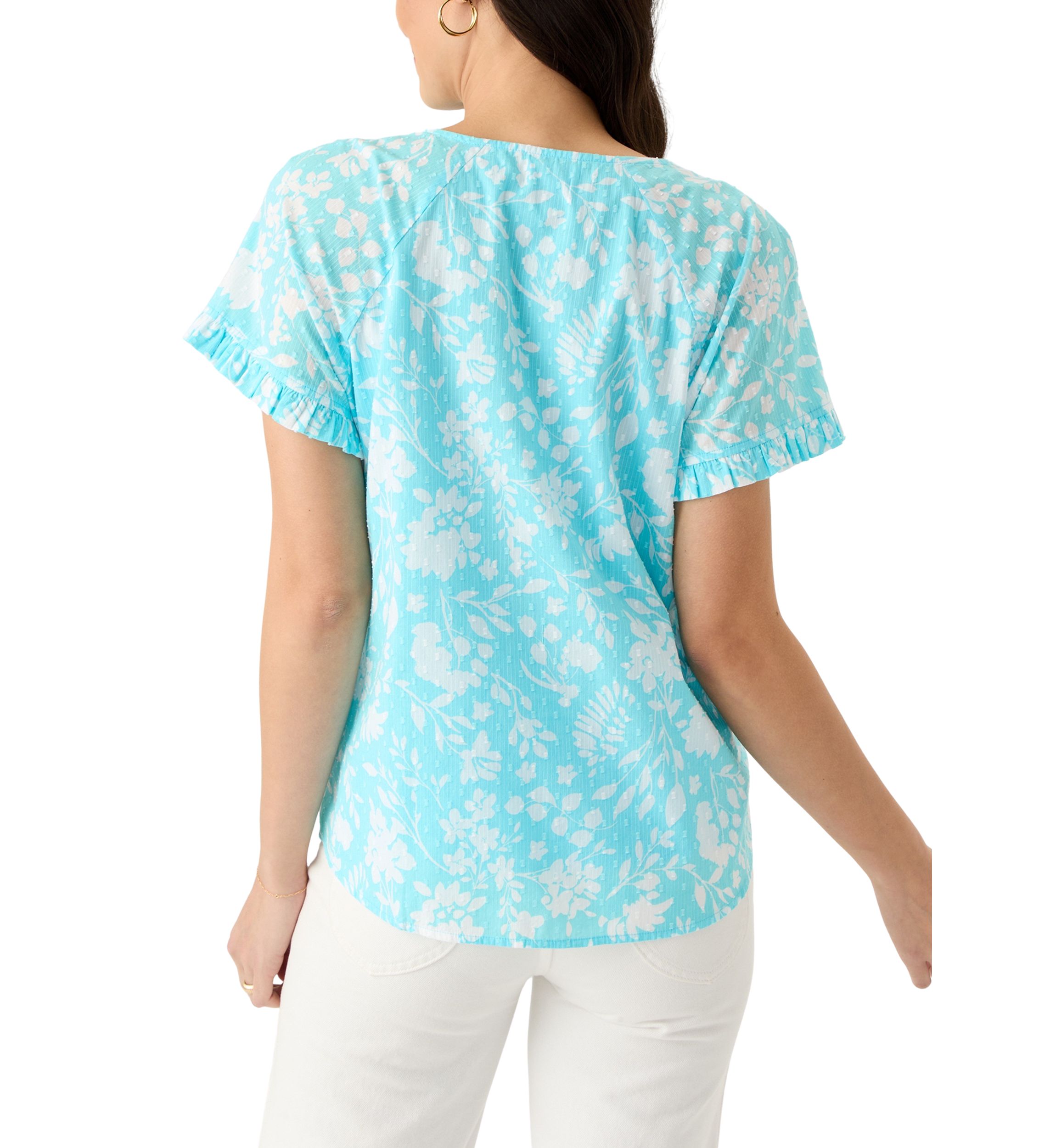 Womens Short Sleeve Ruffle Trim Top 
