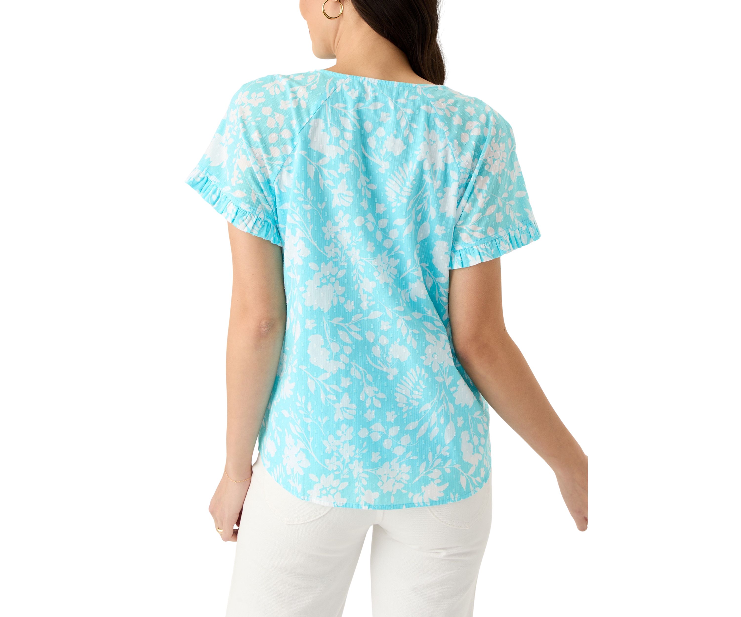 Womens Short Sleeve Ruffle Trim Top 