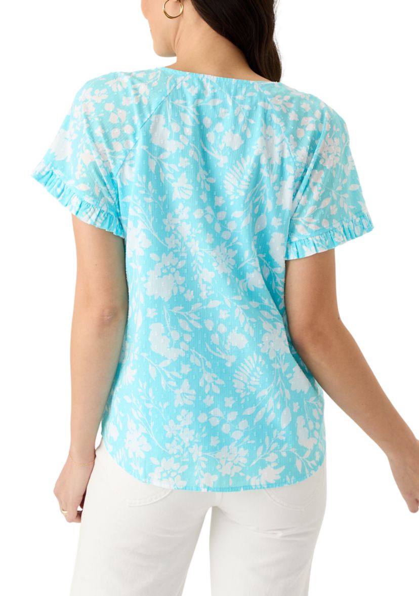Womens Short Sleeve Ruffle Trim Top 