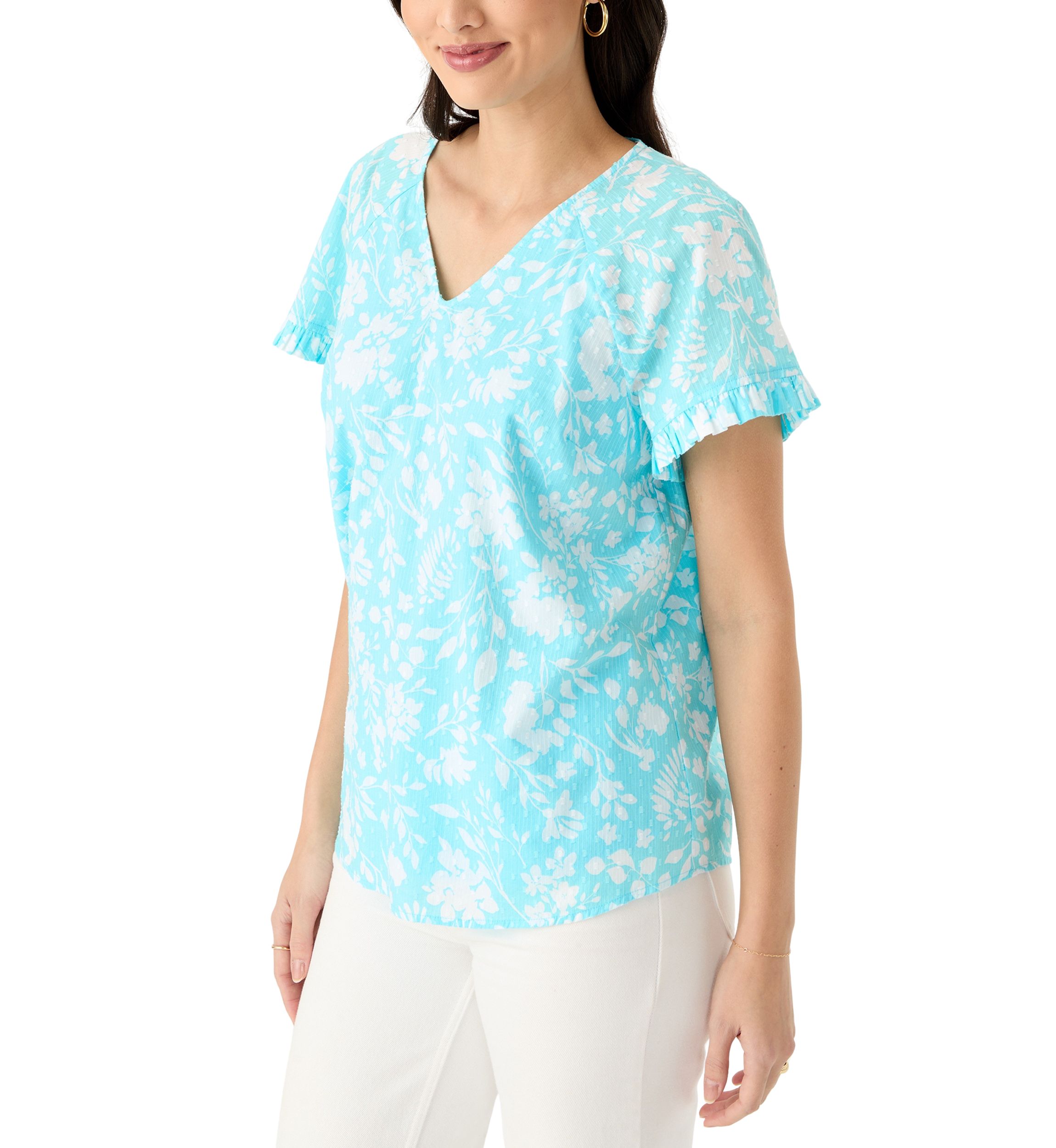 Womens Short Sleeve Ruffle Trim Top 
