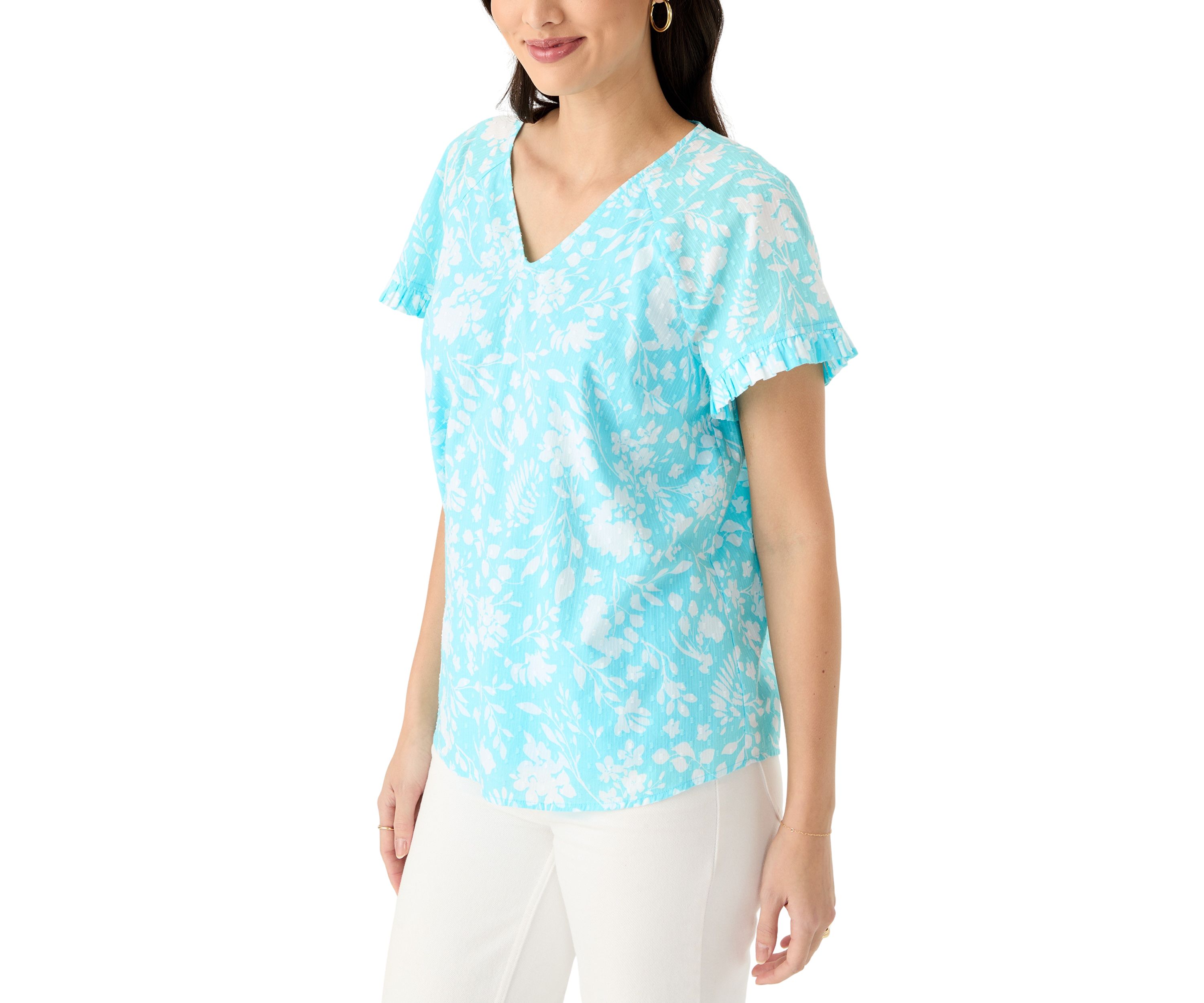 Womens Short Sleeve Ruffle Trim Top 