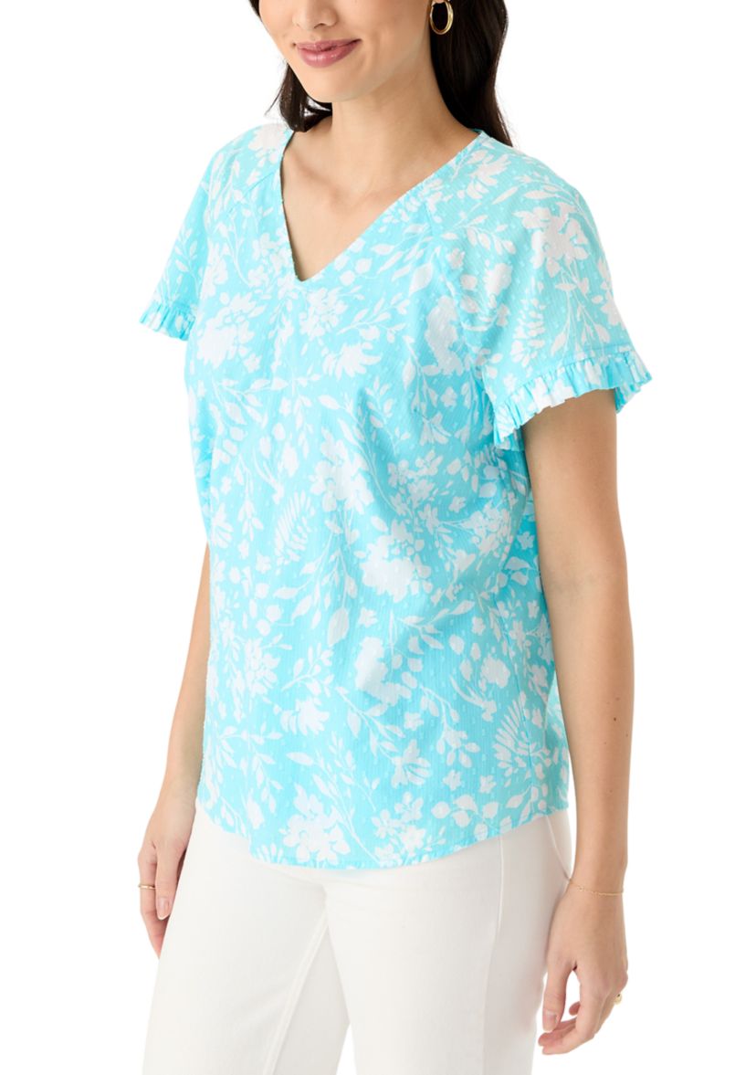 Womens Short Sleeve Ruffle Trim Top 